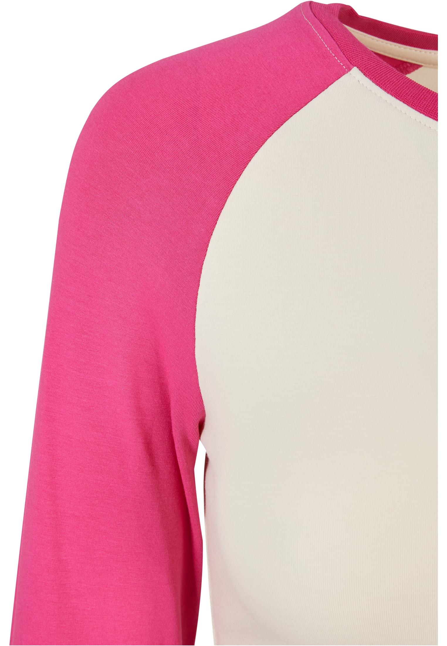 Ladies Organic Cropped Retro Baseball Longsleeve | whitesand/hibiskus pink