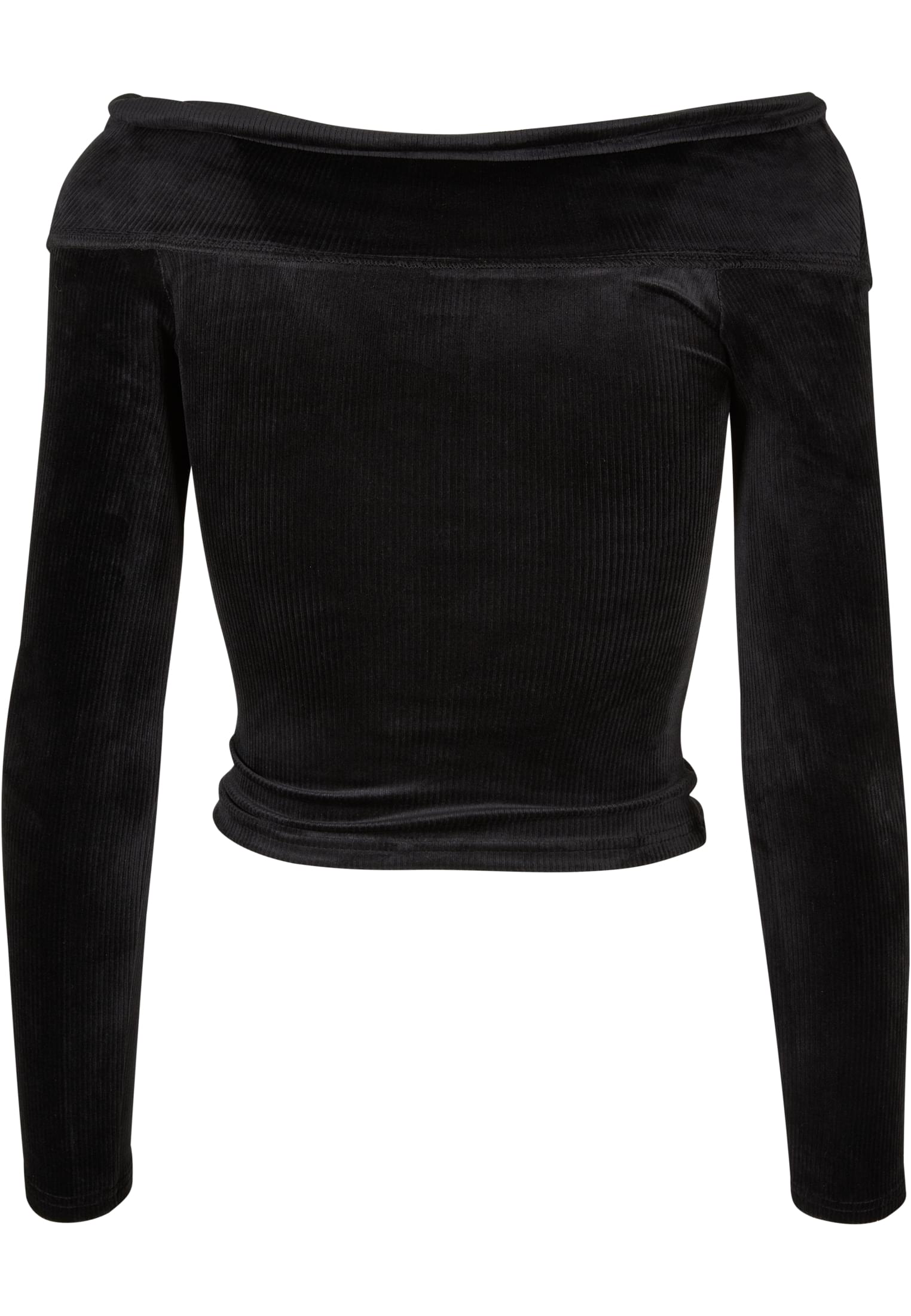 Ladies Velvet Rib Crossed Off Shoulder Longsleeve | black