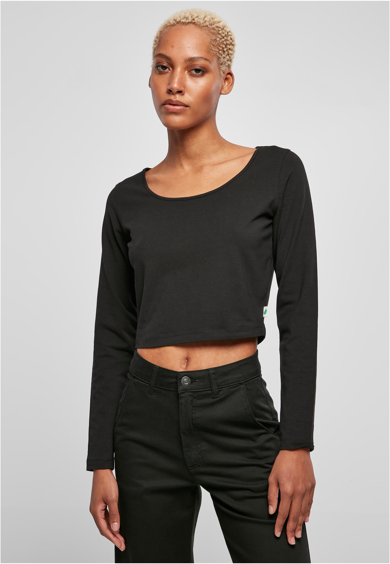 Ladies Organic Wide Neck Cropped Longsleeve | black