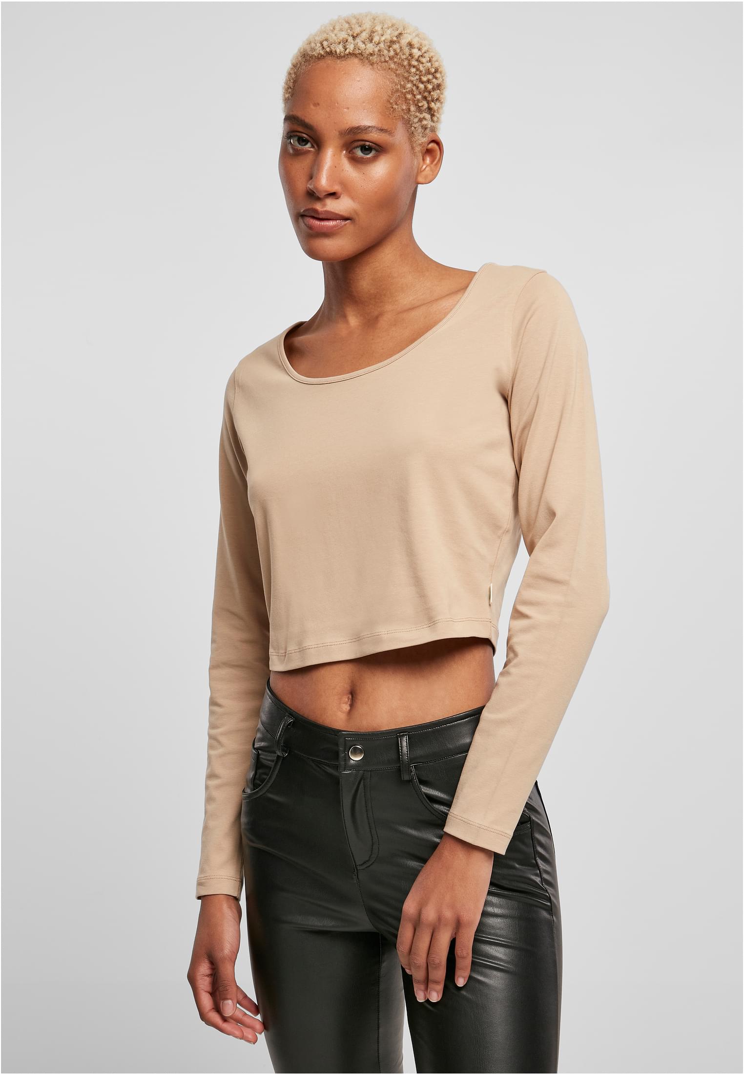 Ladies Organic Wide Neck Cropped Longsleeve | unionbeige