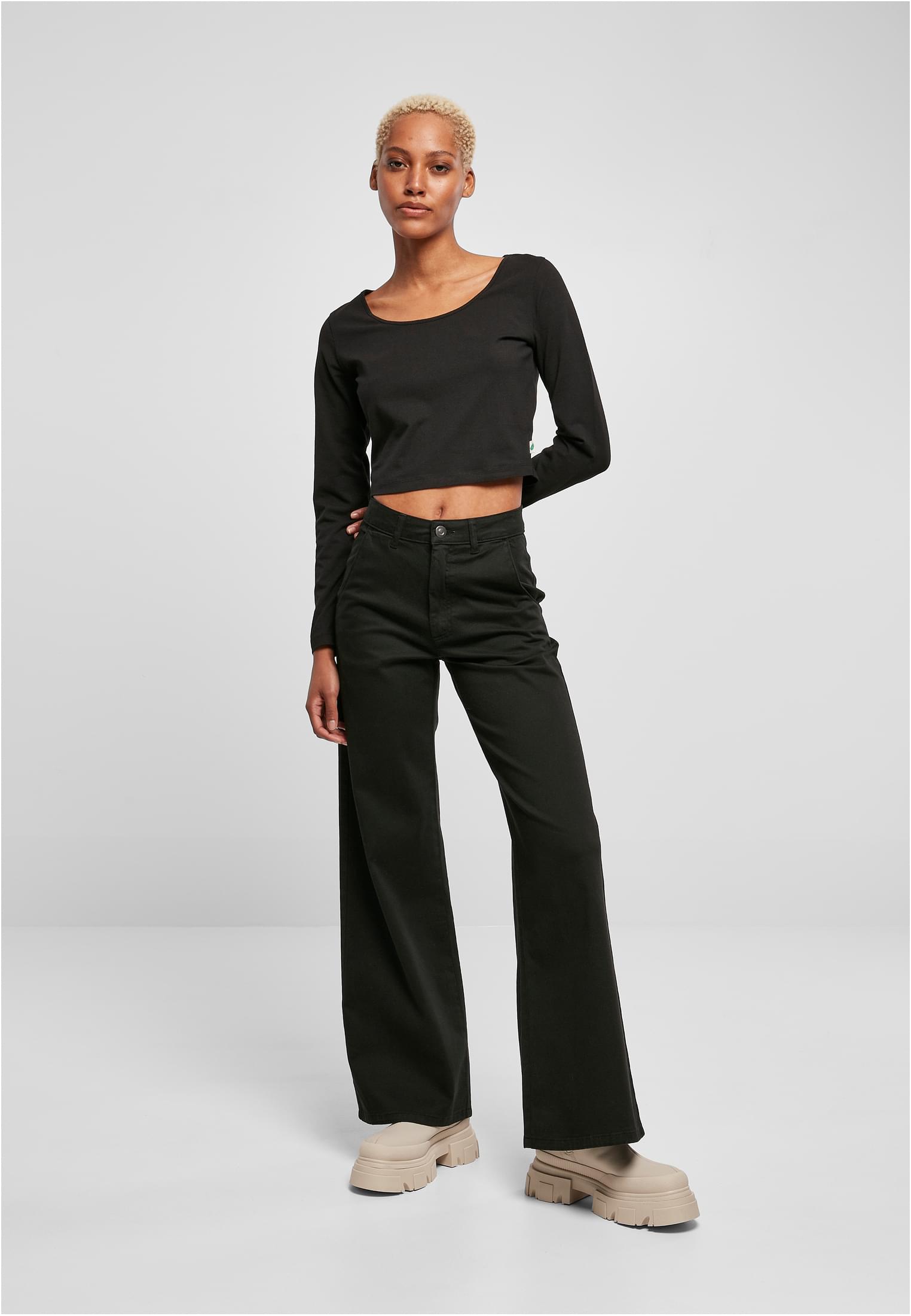 Ladies Organic Wide Neck Cropped Longsleeve | black