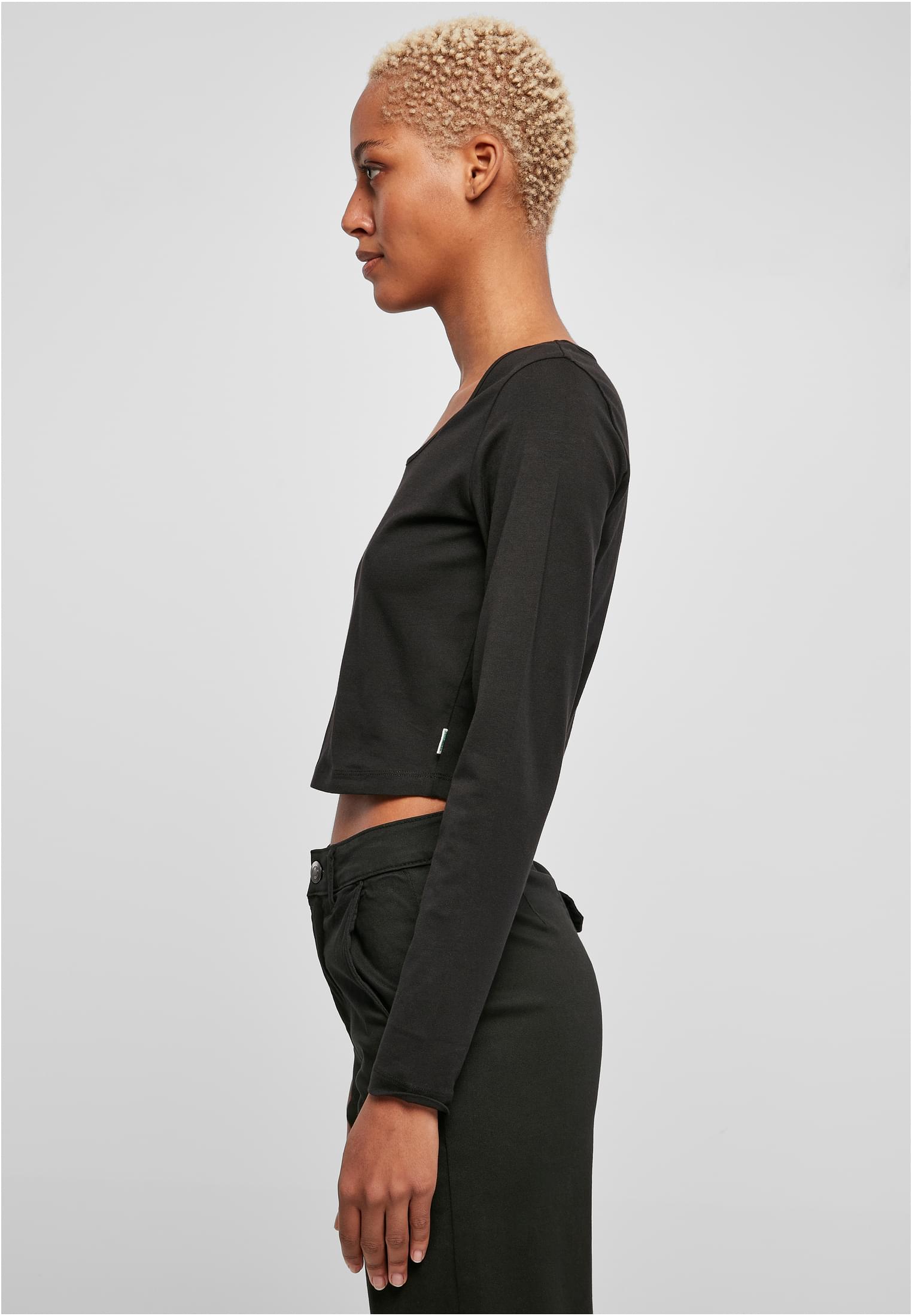 Ladies Organic Wide Neck Cropped Longsleeve | black