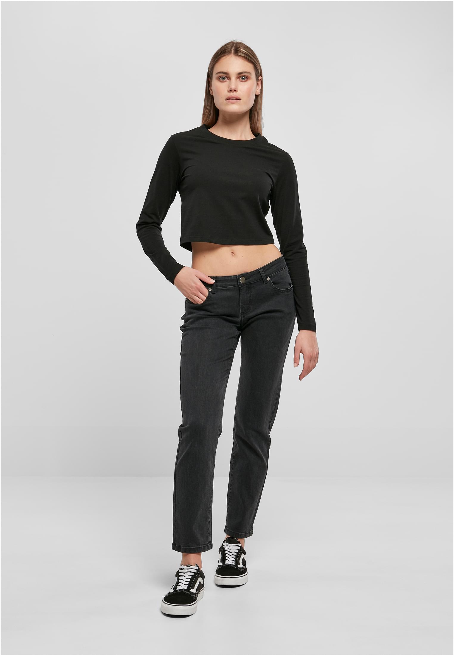 Ladies Low Waist Straight Denim Pants | black washed