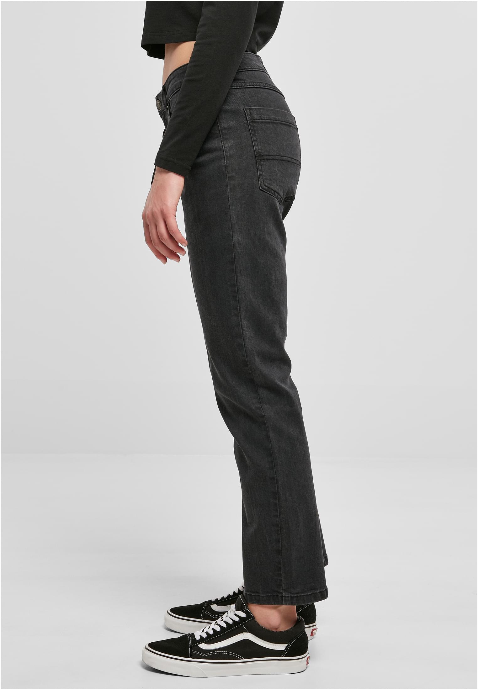 Ladies Low Waist Straight Denim Pants | black washed