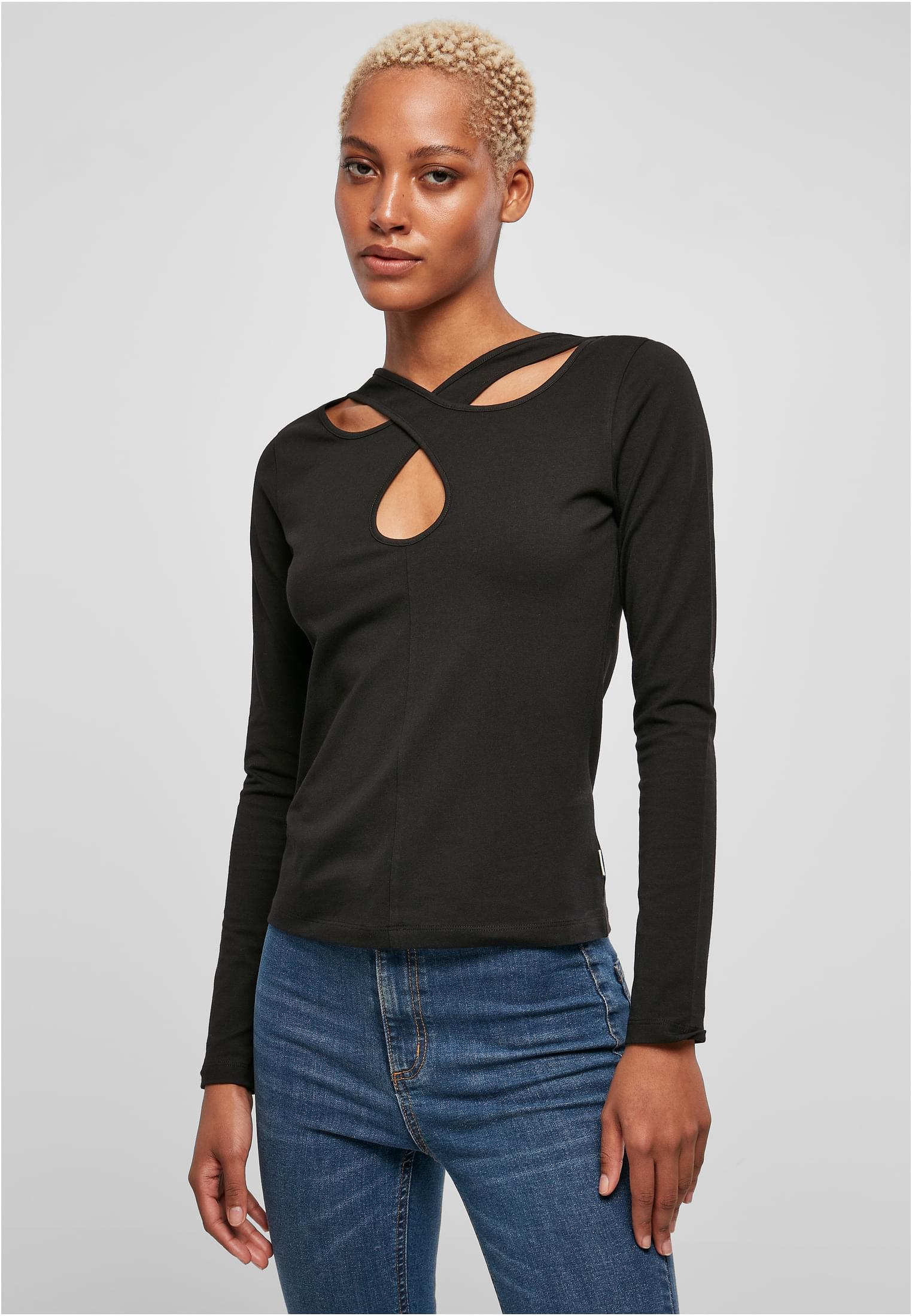 Ladies Crossed Cut Out Longsleeve | black