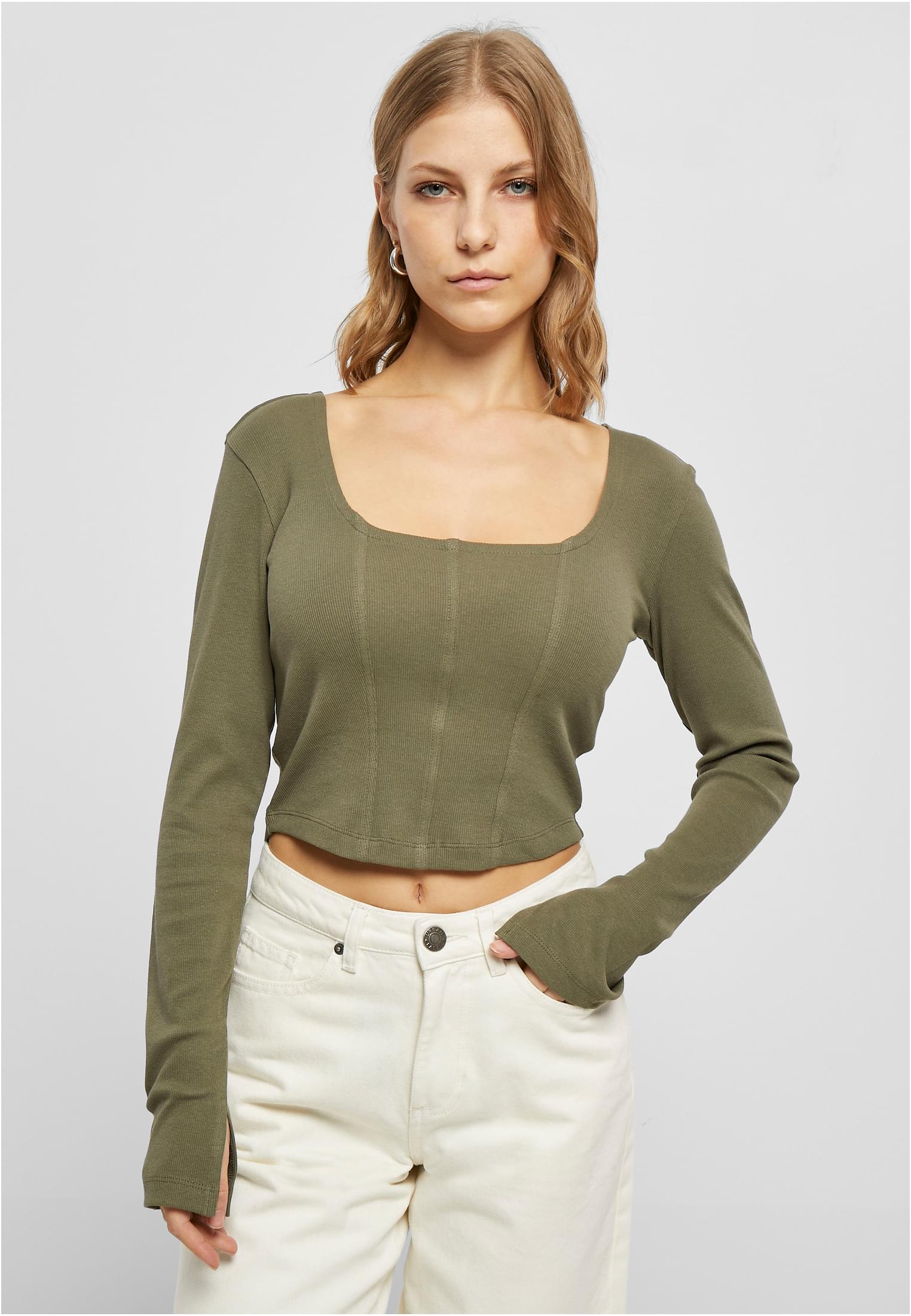 Ladies Short Rib Corsage Longsleeve | olive