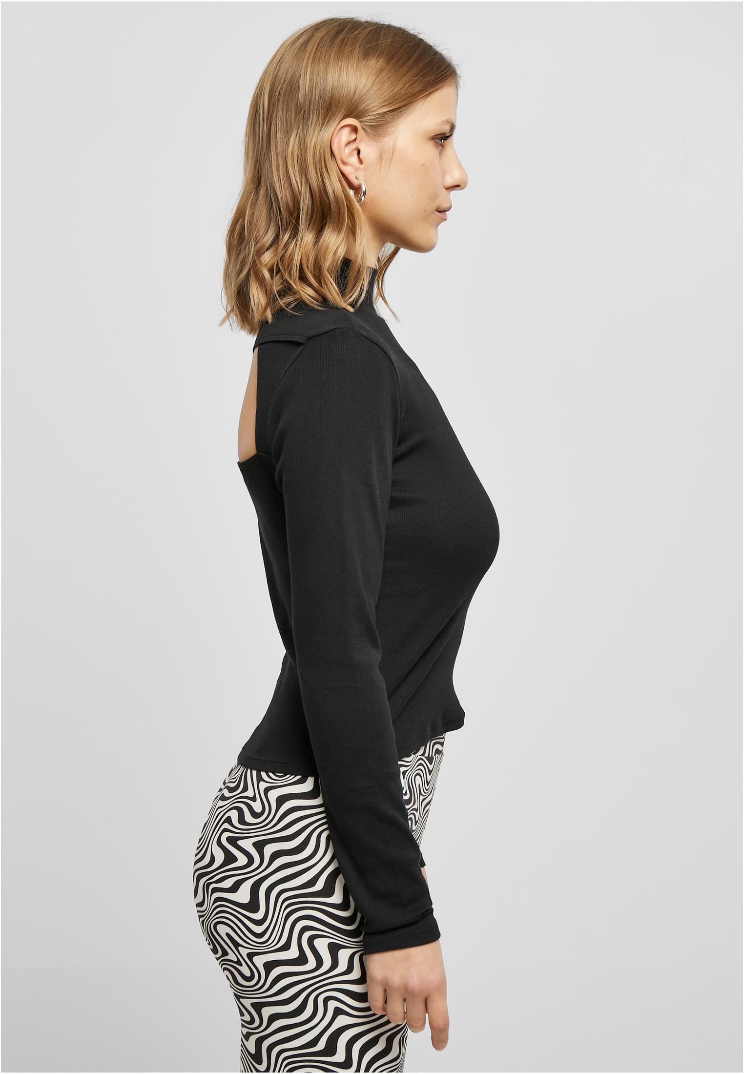 Ladies Rib Back Cut Out Longsleeve | black