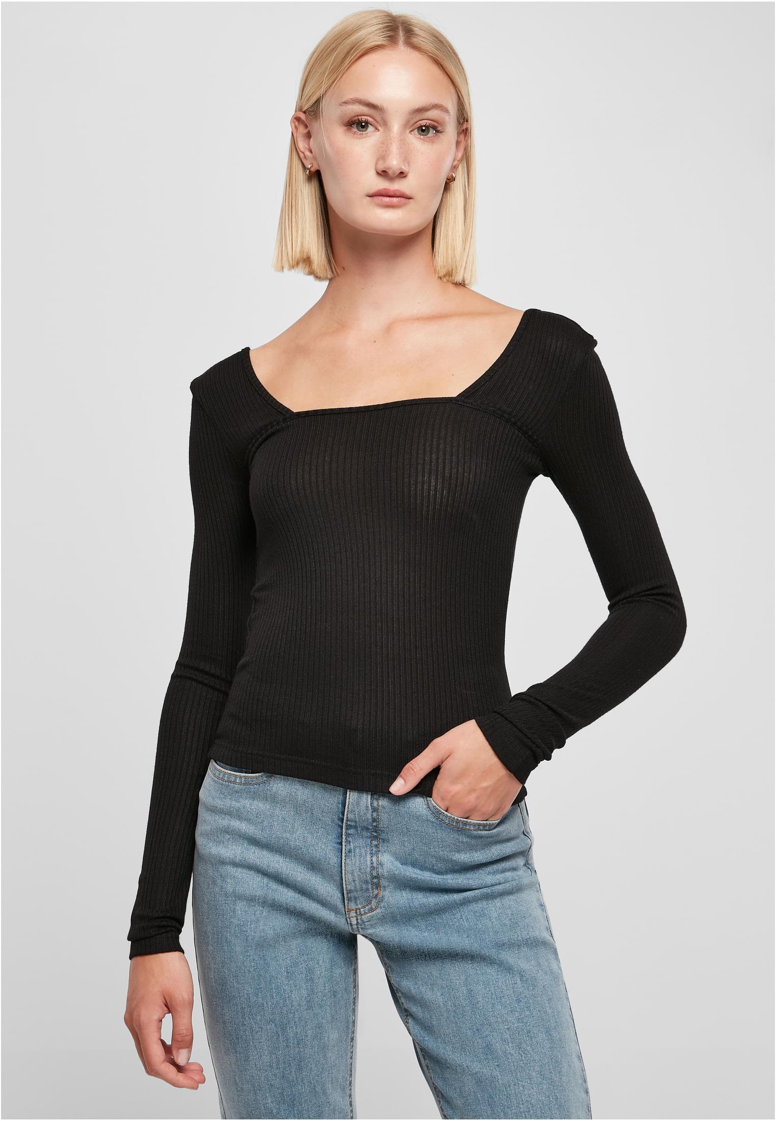 Ladies Rib Squared Neckline Longsleeve | black