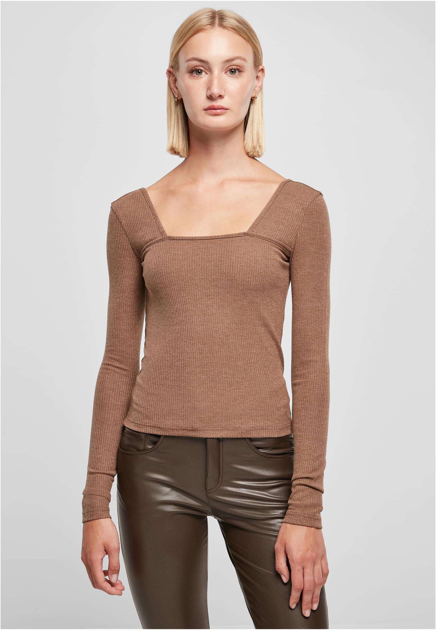 Ladies Rib Squared Neckline Longsleeve | darkkhaki