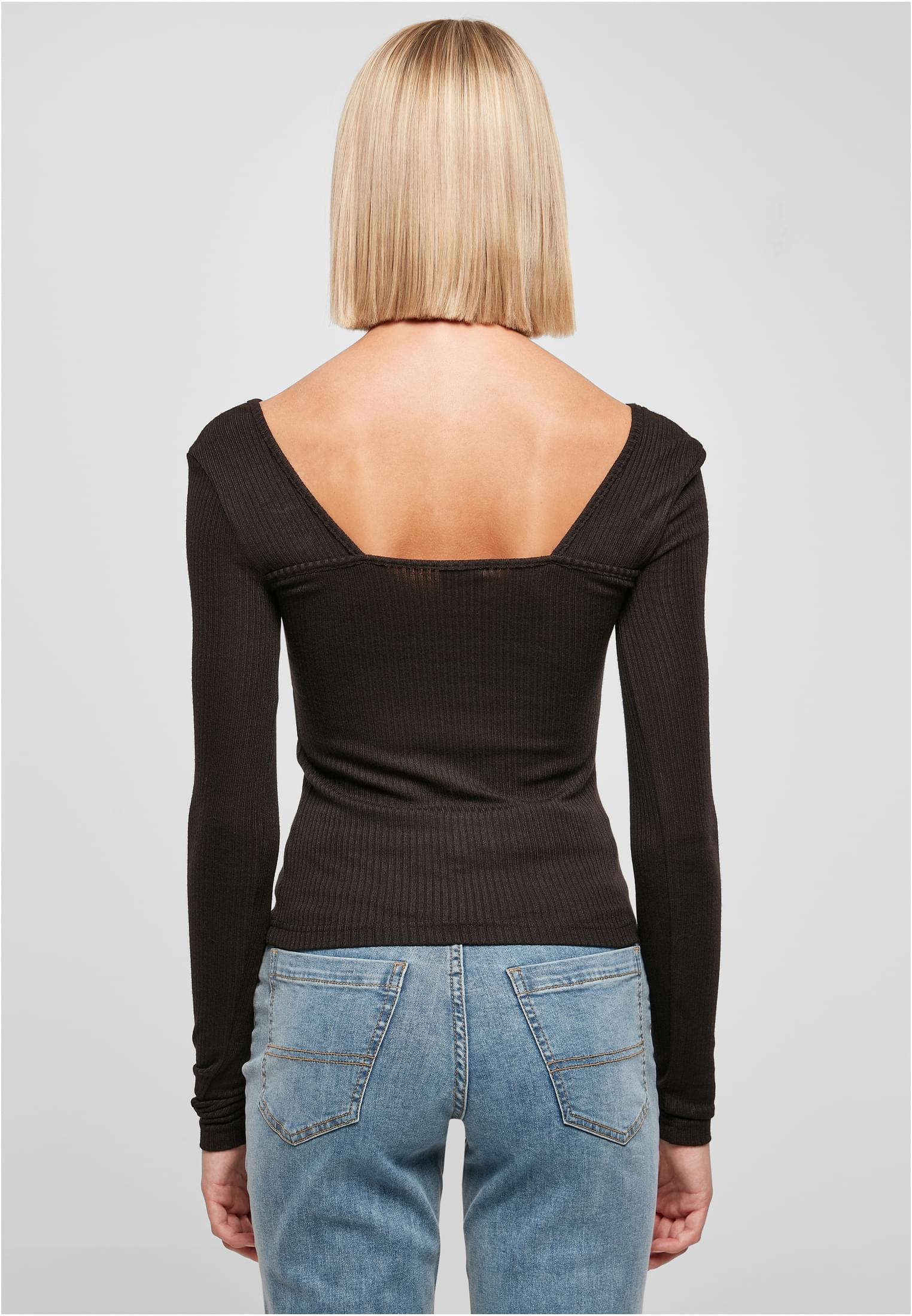 Ladies Rib Squared Neckline Longsleeve | black