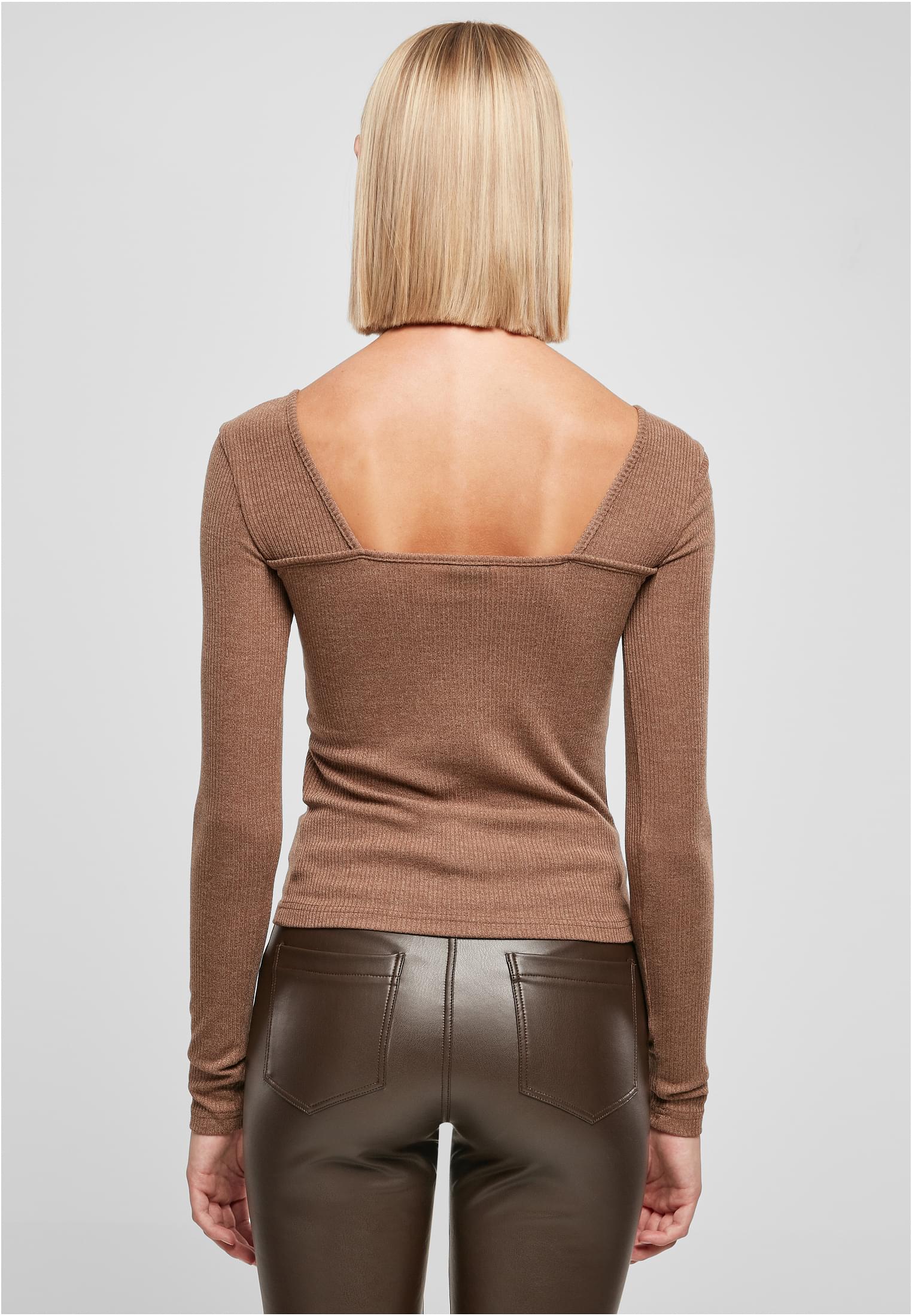 Ladies Rib Squared Neckline Longsleeve | darkkhaki