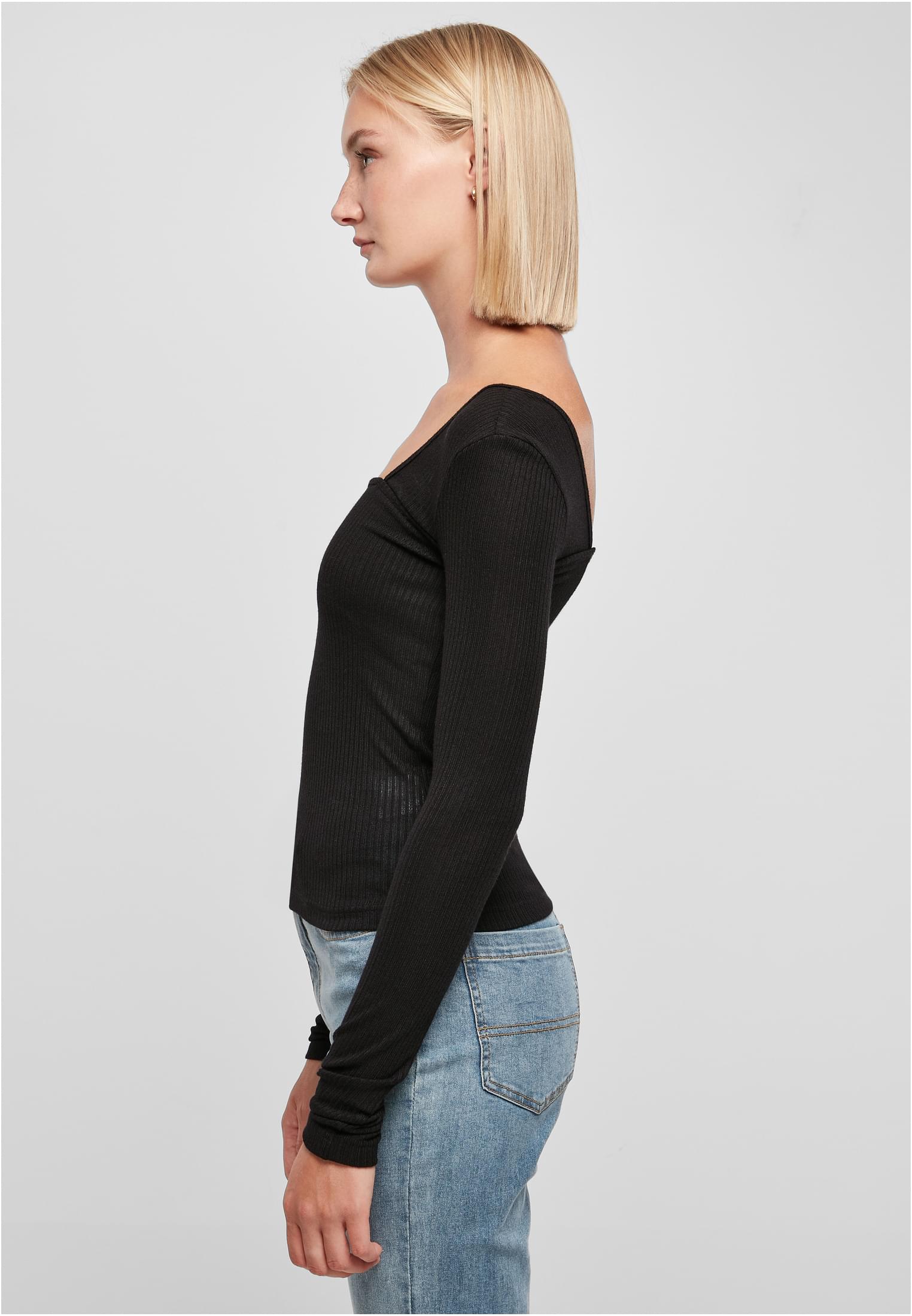 Ladies Rib Squared Neckline Longsleeve | black