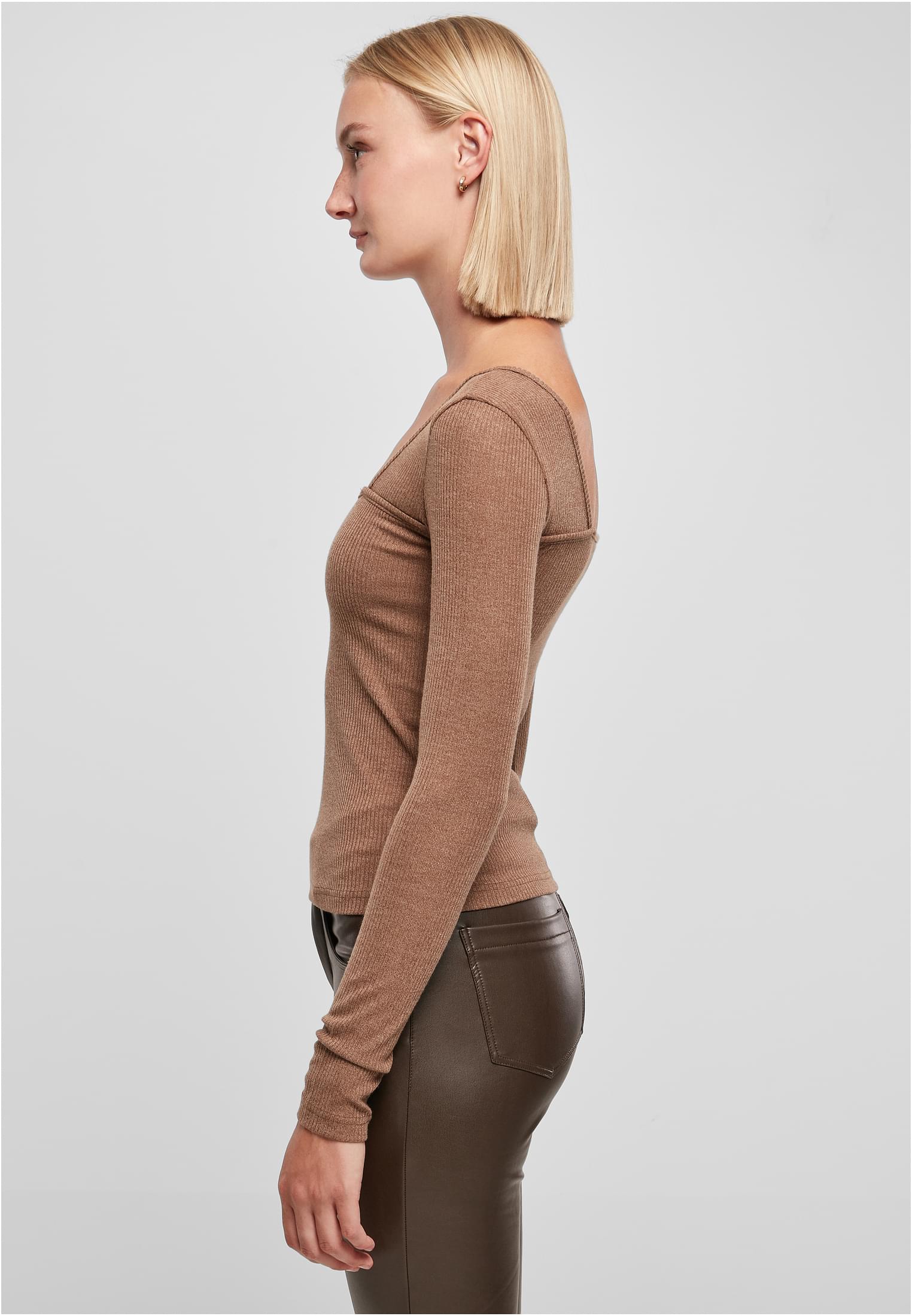 Ladies Rib Squared Neckline Longsleeve | darkkhaki