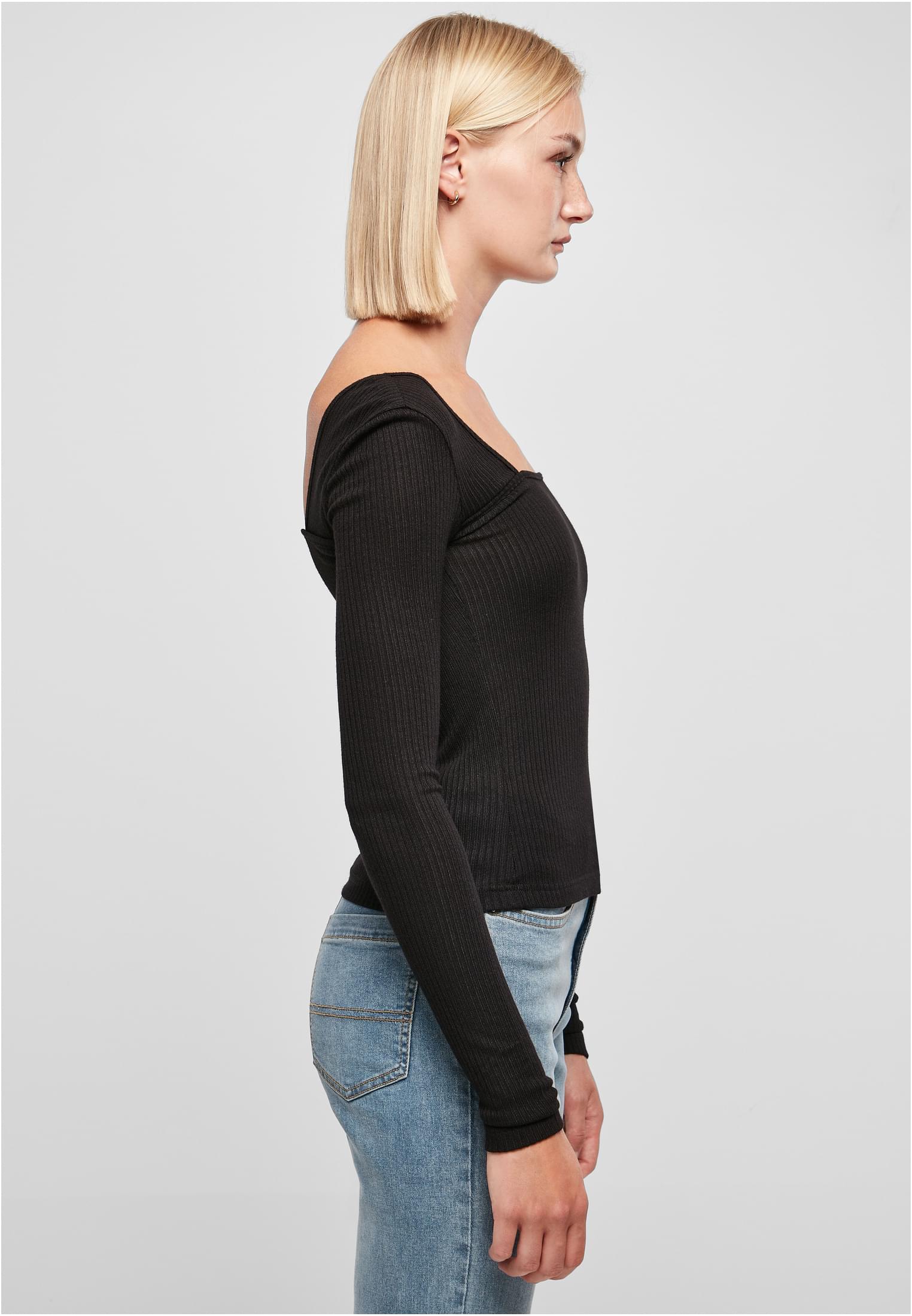 Ladies Rib Squared Neckline Longsleeve | black