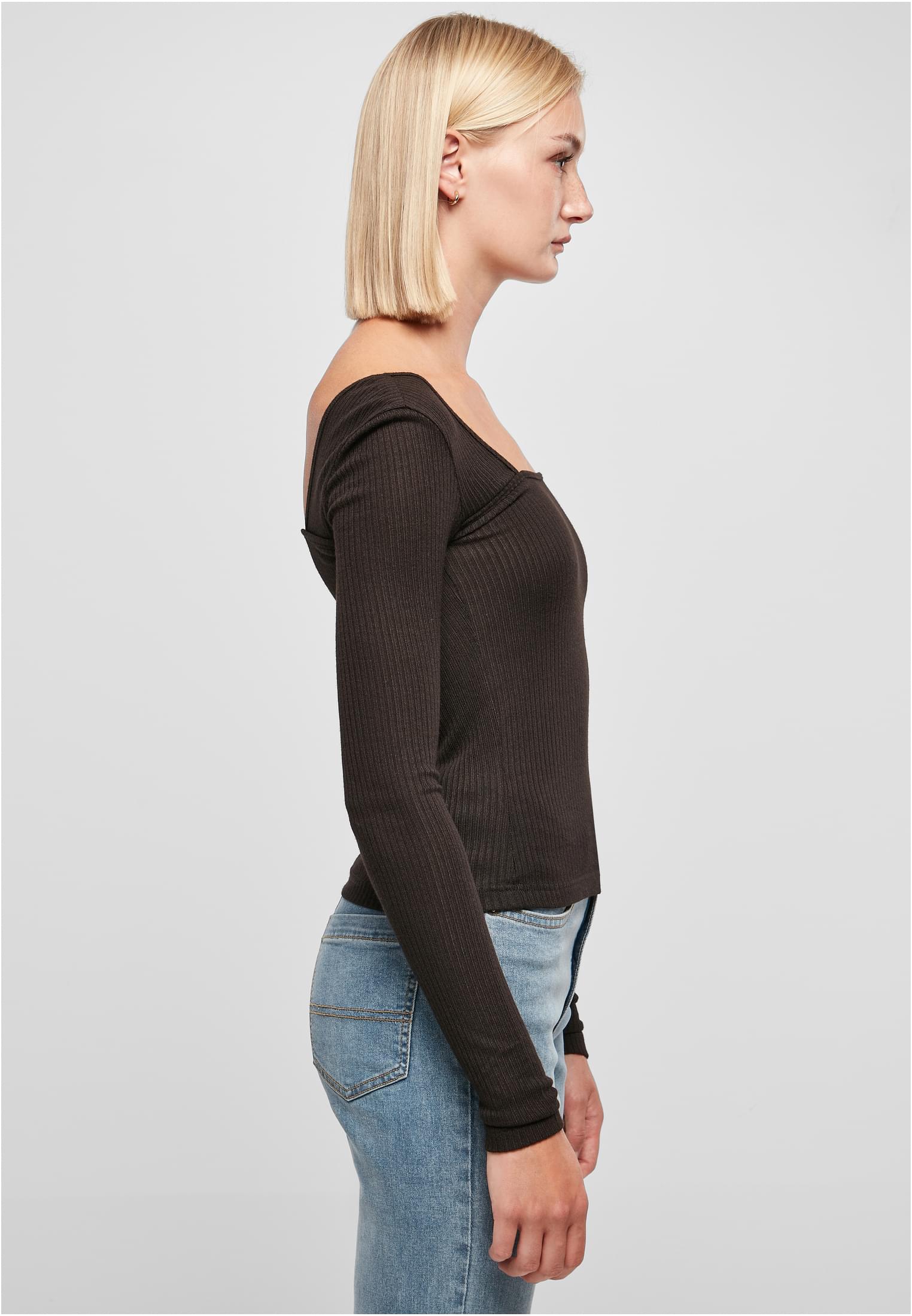 Ladies Rib Squared Neckline Longsleeve | black