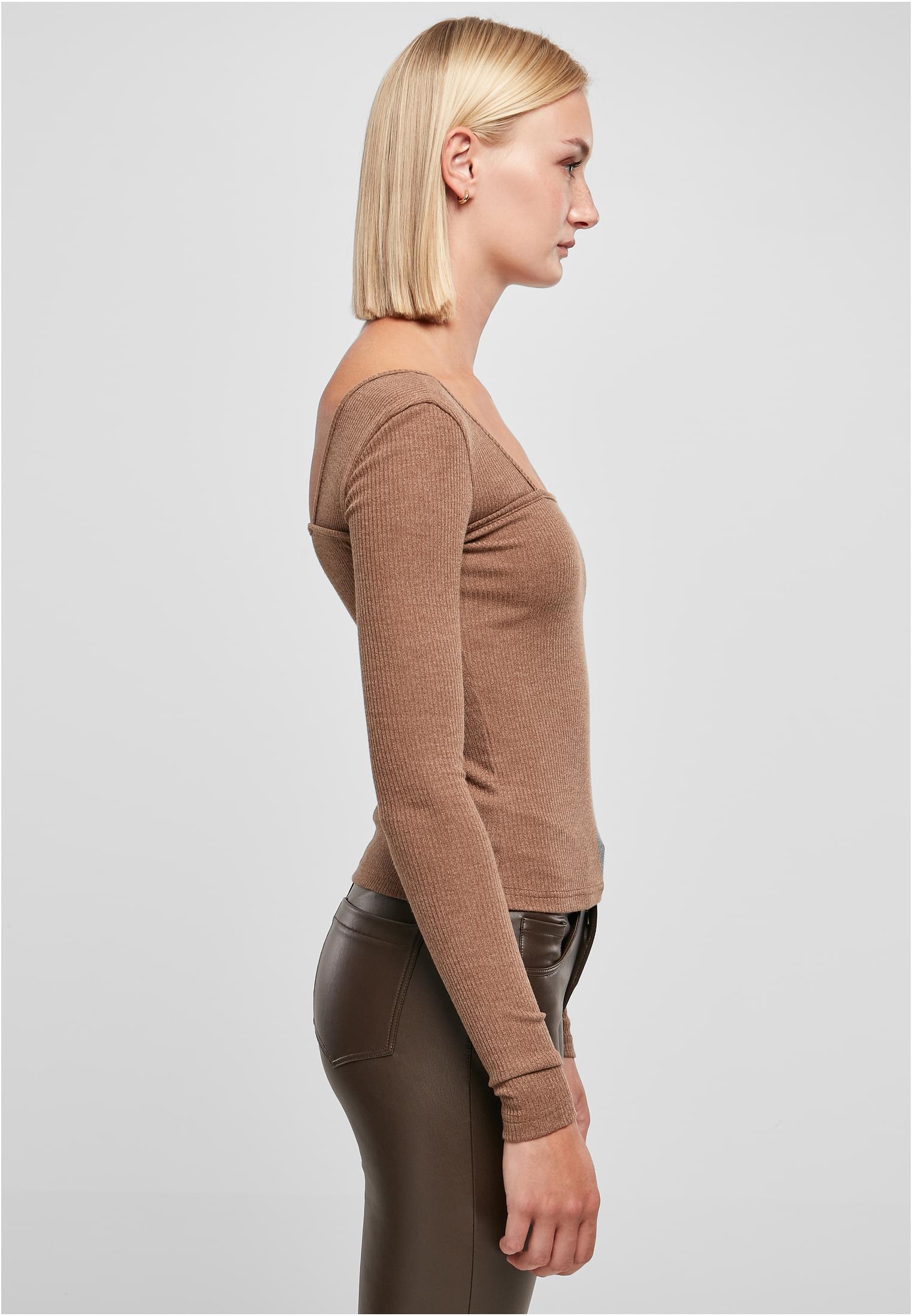 Ladies Rib Squared Neckline Longsleeve | darkkhaki