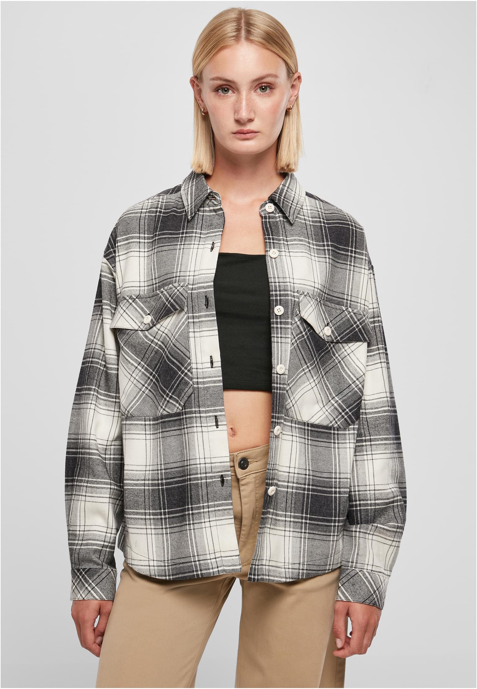 Ladies Oversized Check Shirt | whitesand/black