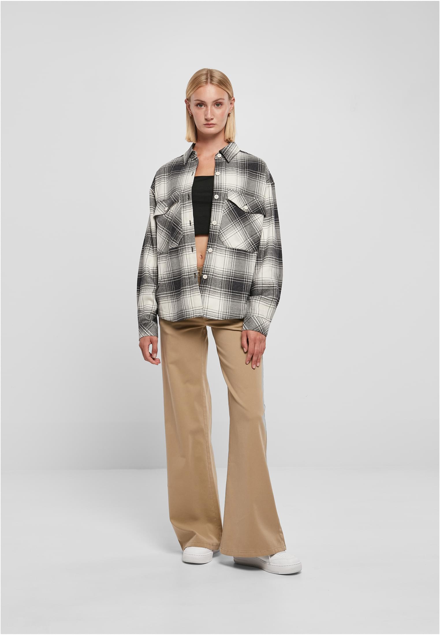 Ladies Oversized Check Shirt | whitesand/black