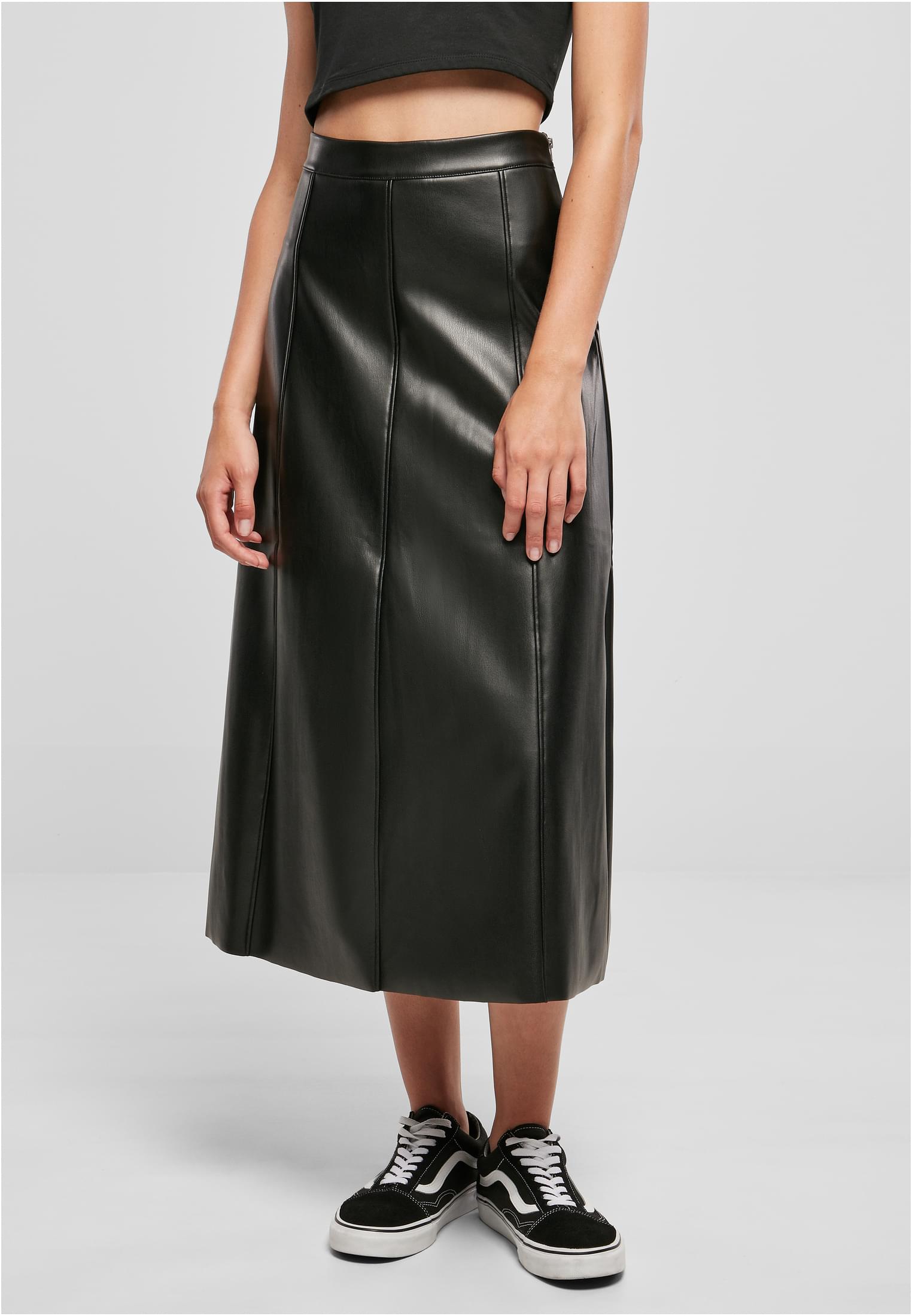 Ladies Synthetic Leather Midi Skirt | black