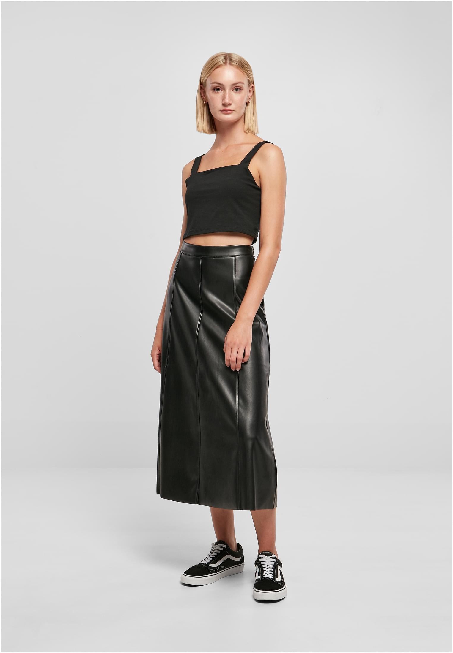 Ladies Synthetic Leather Midi Skirt | black