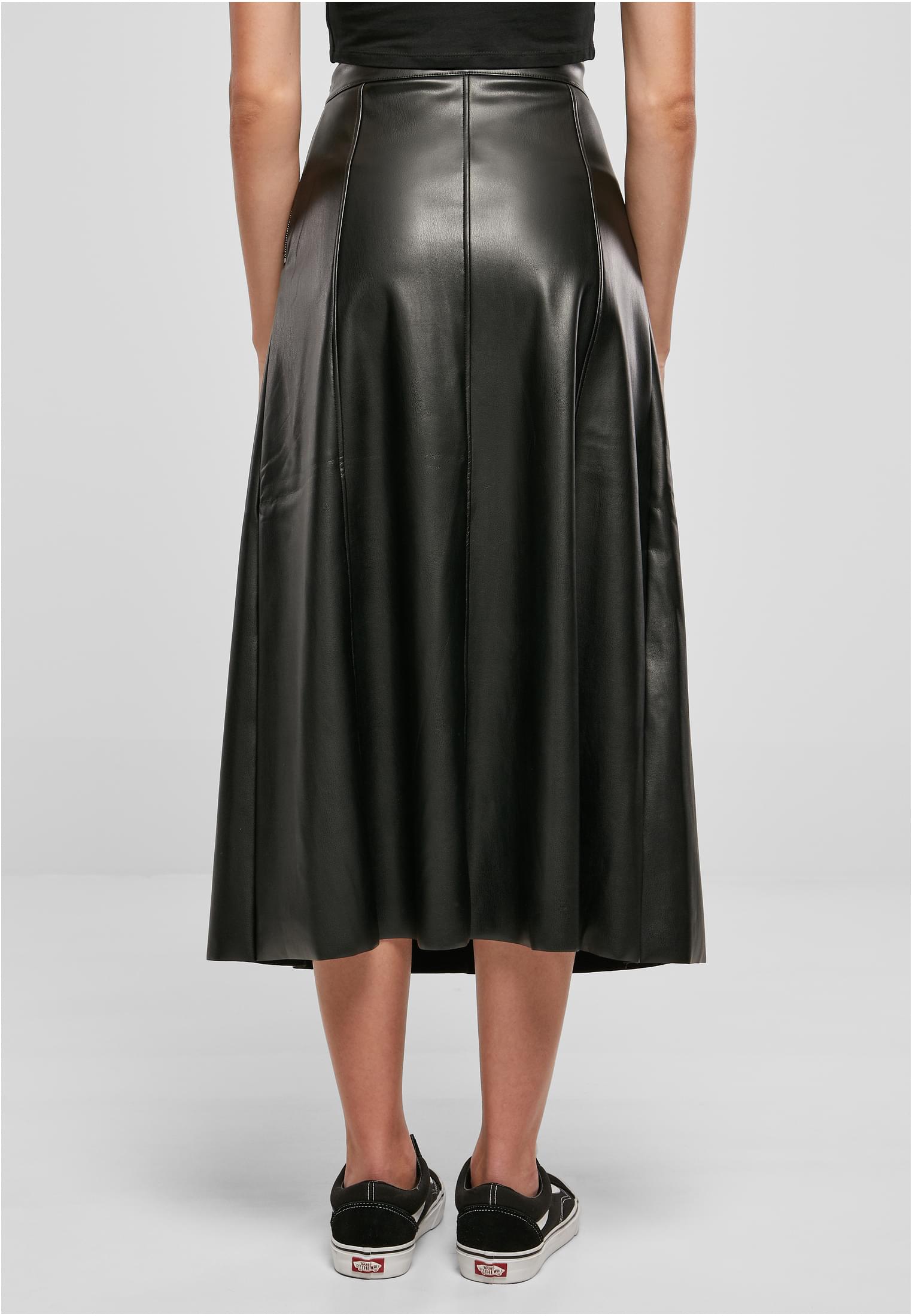 Ladies Synthetic Leather Midi Skirt | black