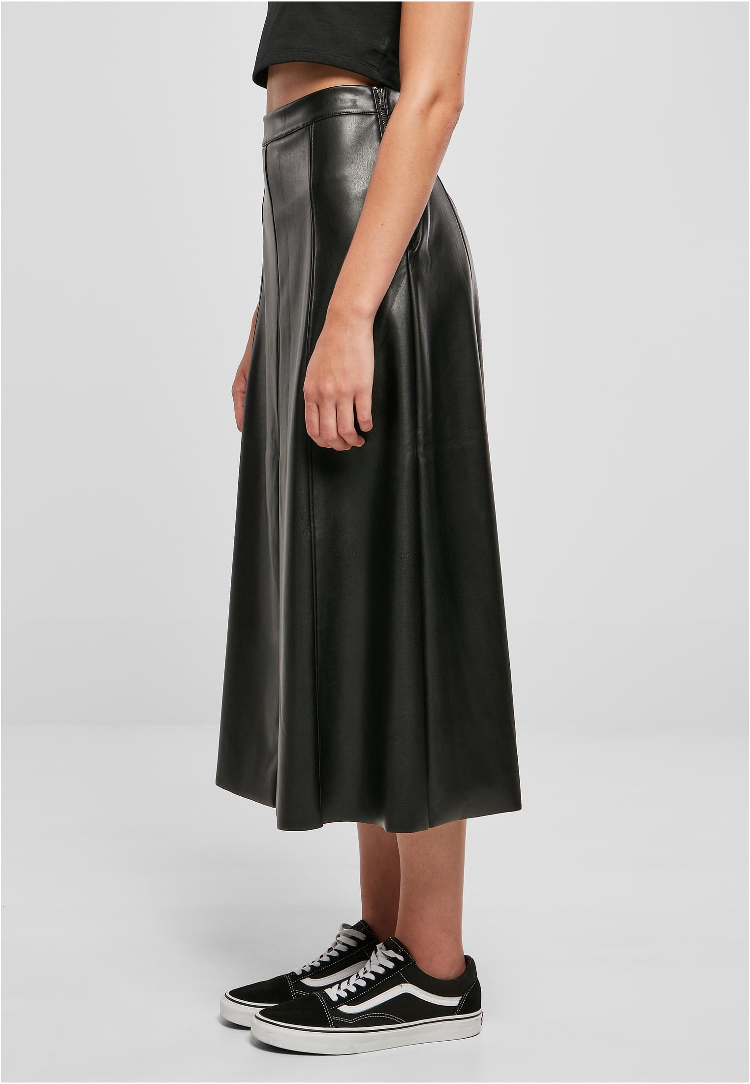 Ladies Synthetic Leather Midi Skirt | black