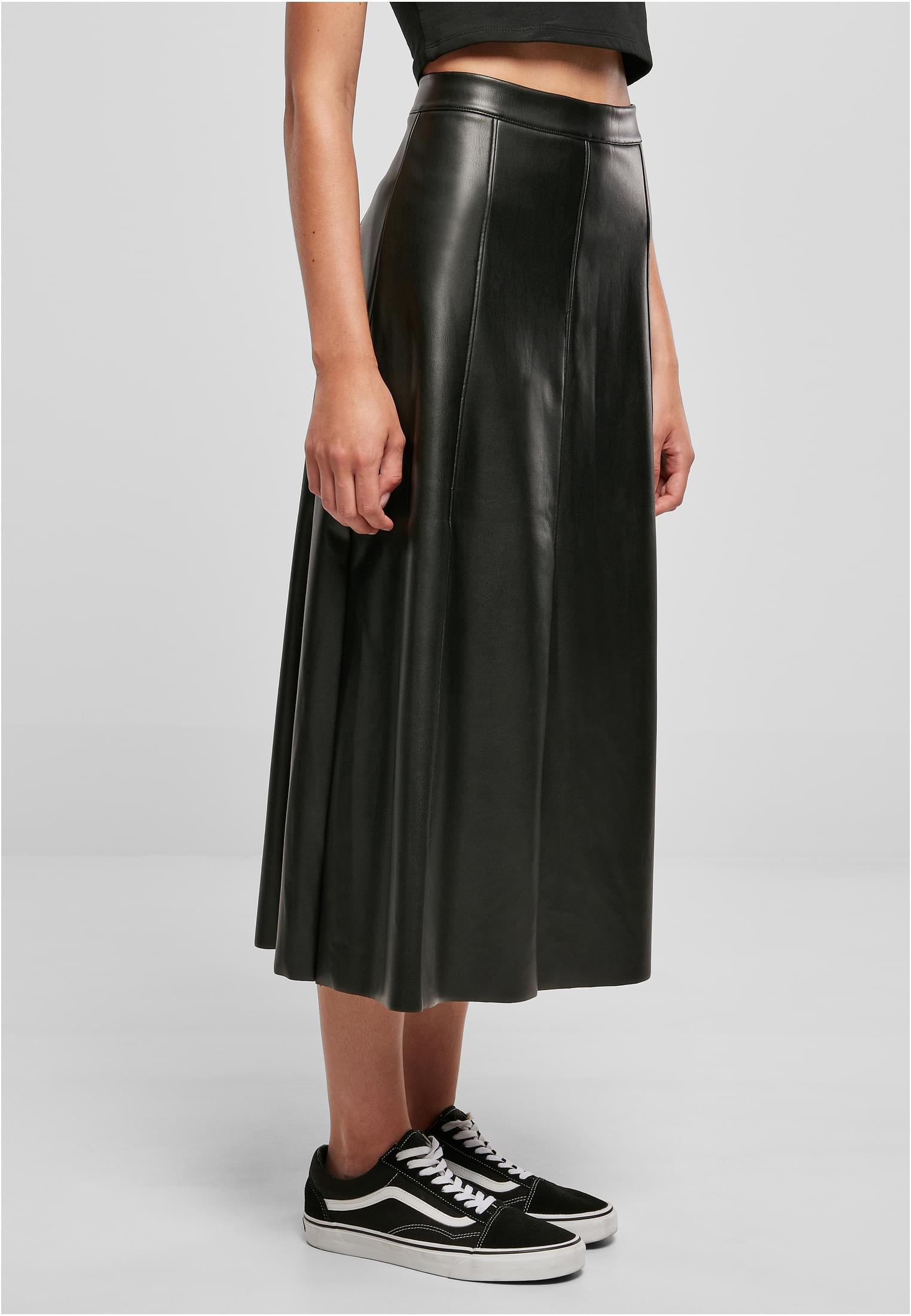 Ladies Synthetic Leather Midi Skirt | black