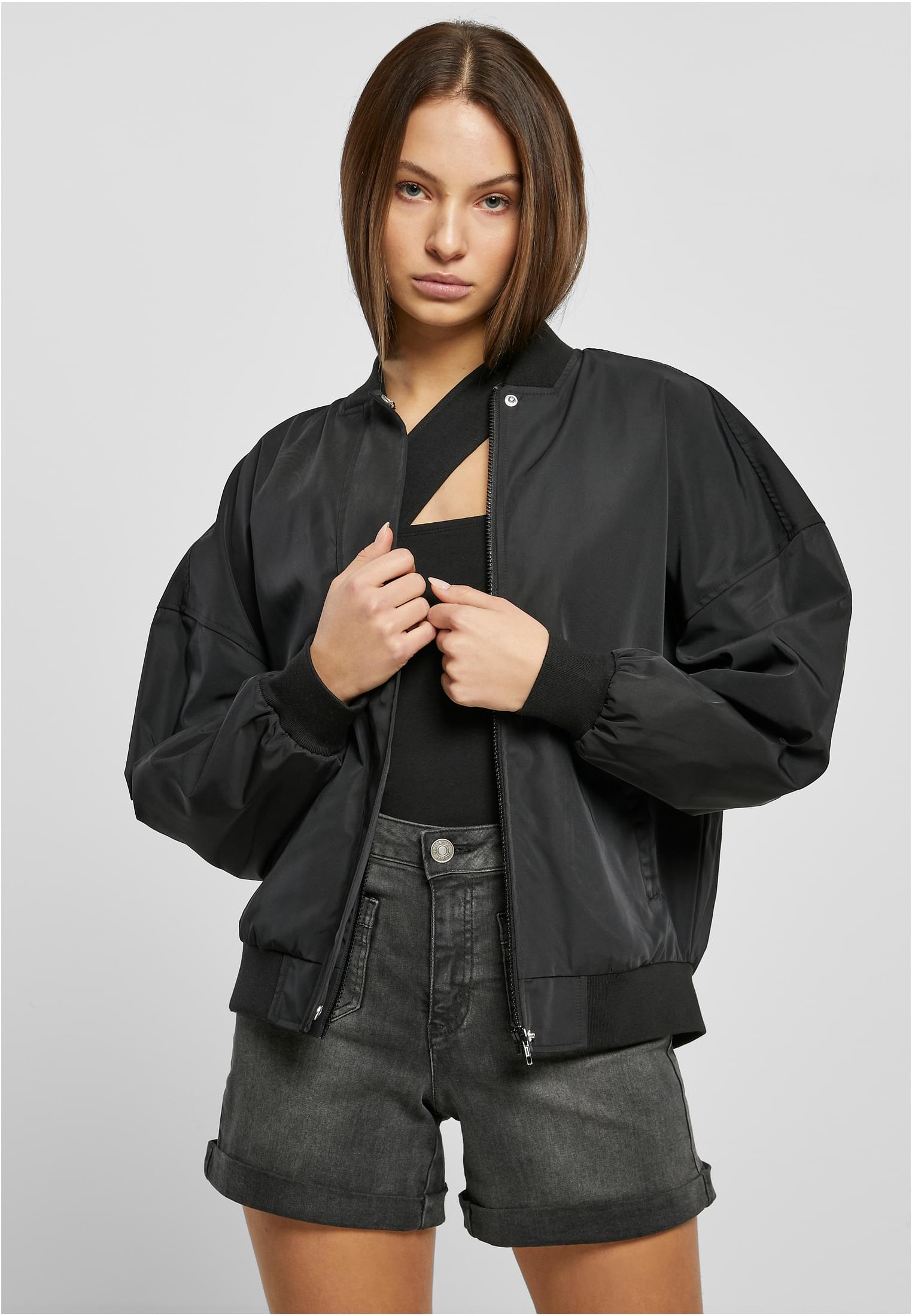 Ladies Recycled Oversized Light Bomber Jacket | black