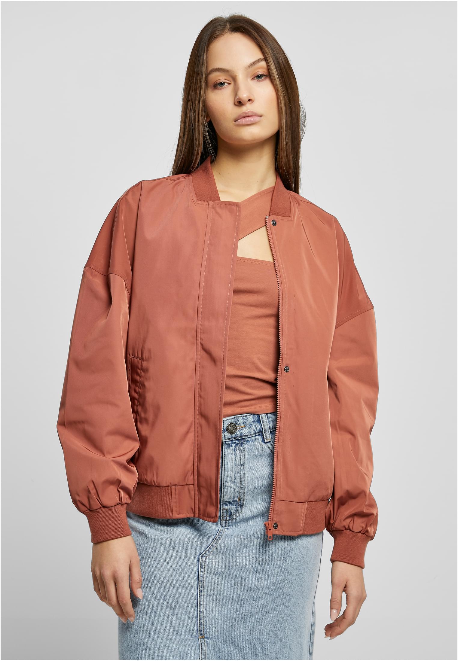 Ladies Recycled Oversized Light Bomber Jacket | terracotta