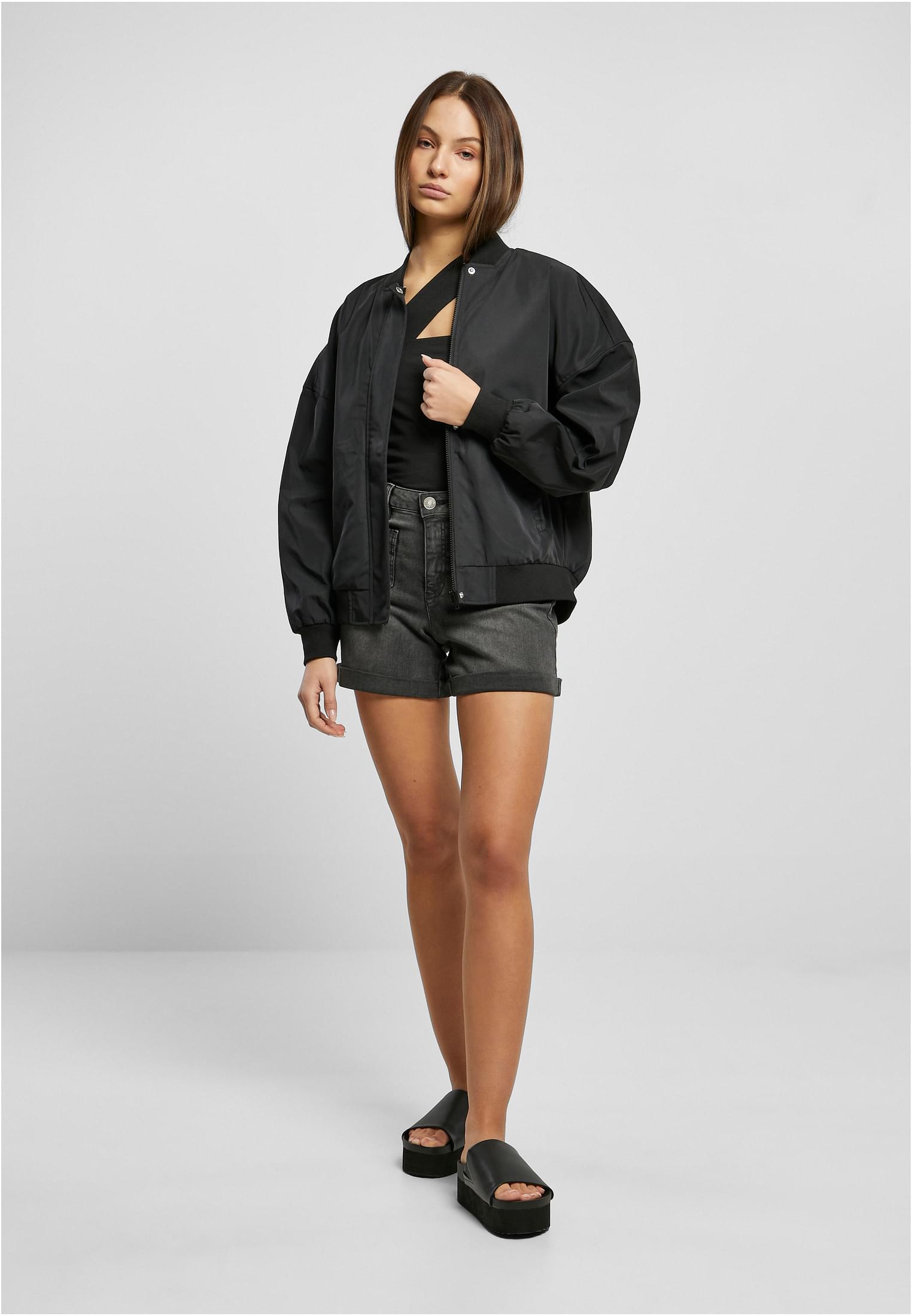 Ladies Recycled Oversized Light Bomber Jacket | black