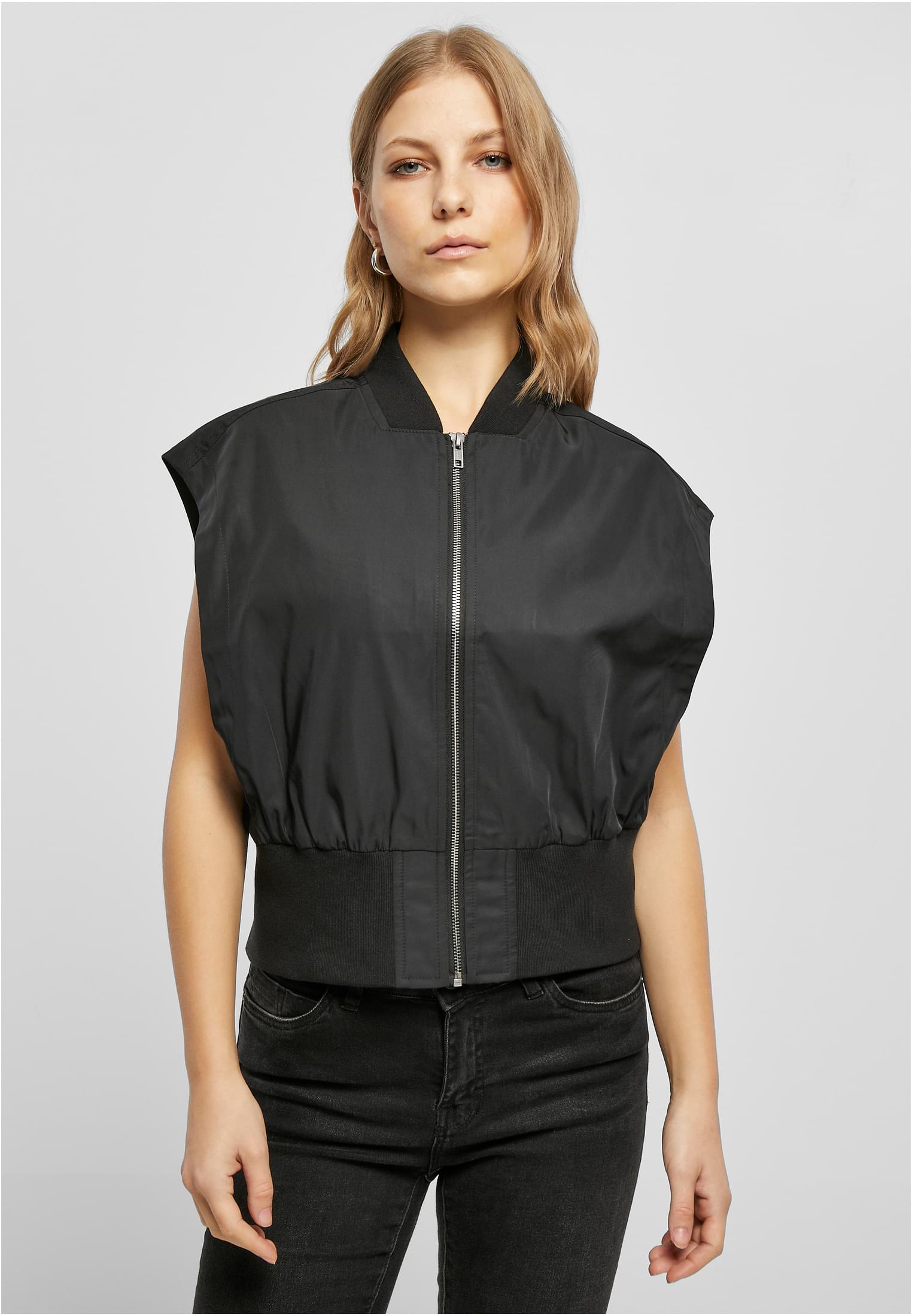 Ladies Recycled Short Bomber Vest | black