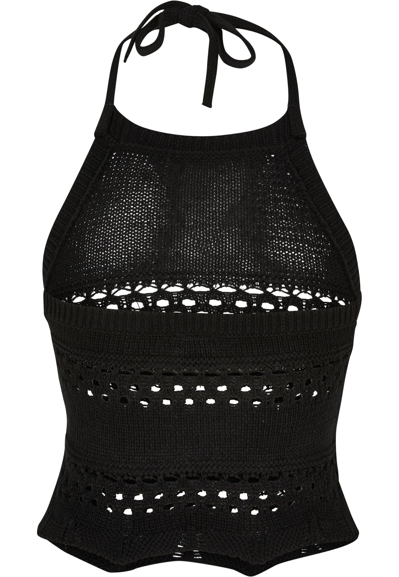 Ladies Short Crochet Knit Neckholder Top | black