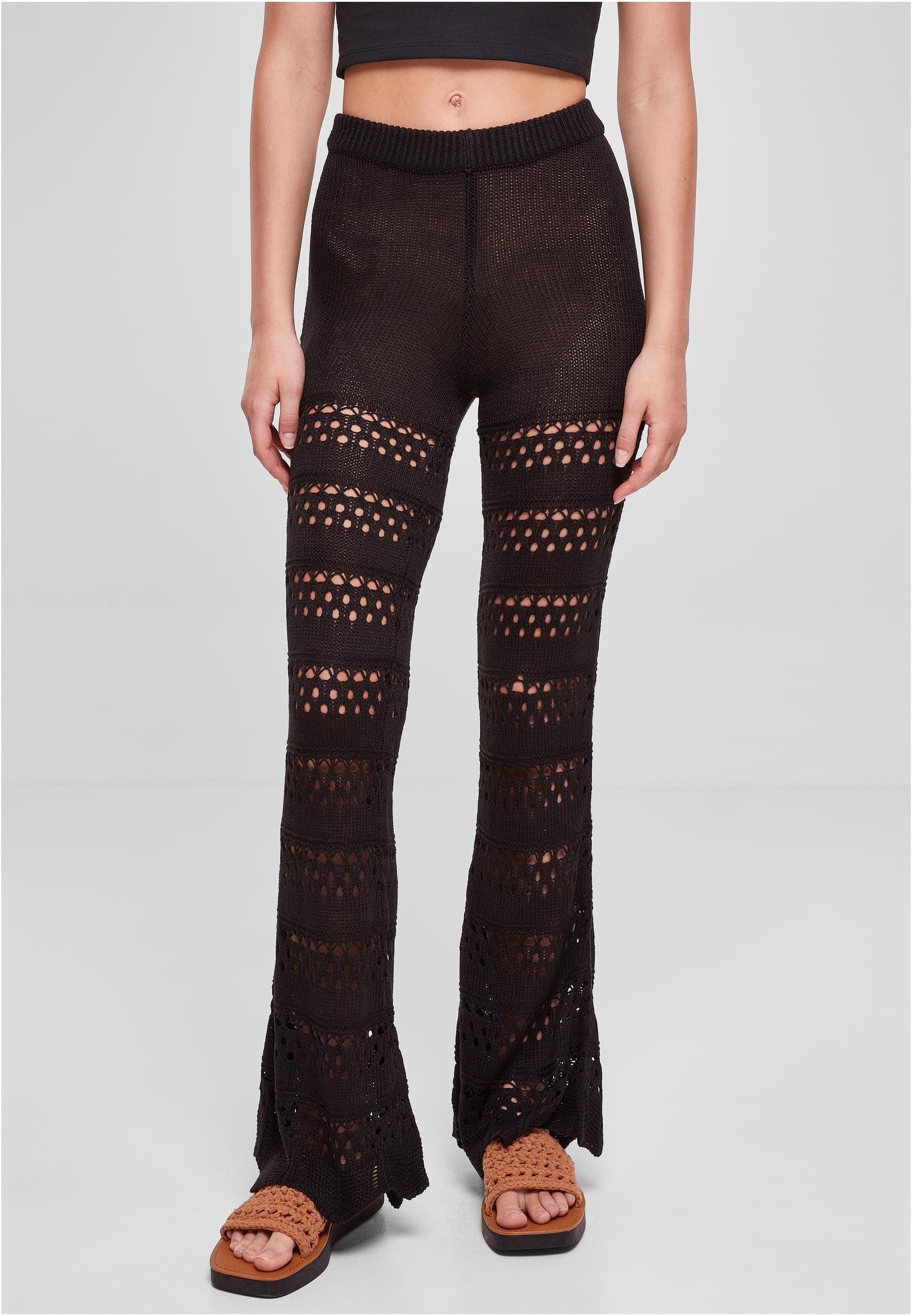 Ladies Flared Crochet Knit Leggings | black