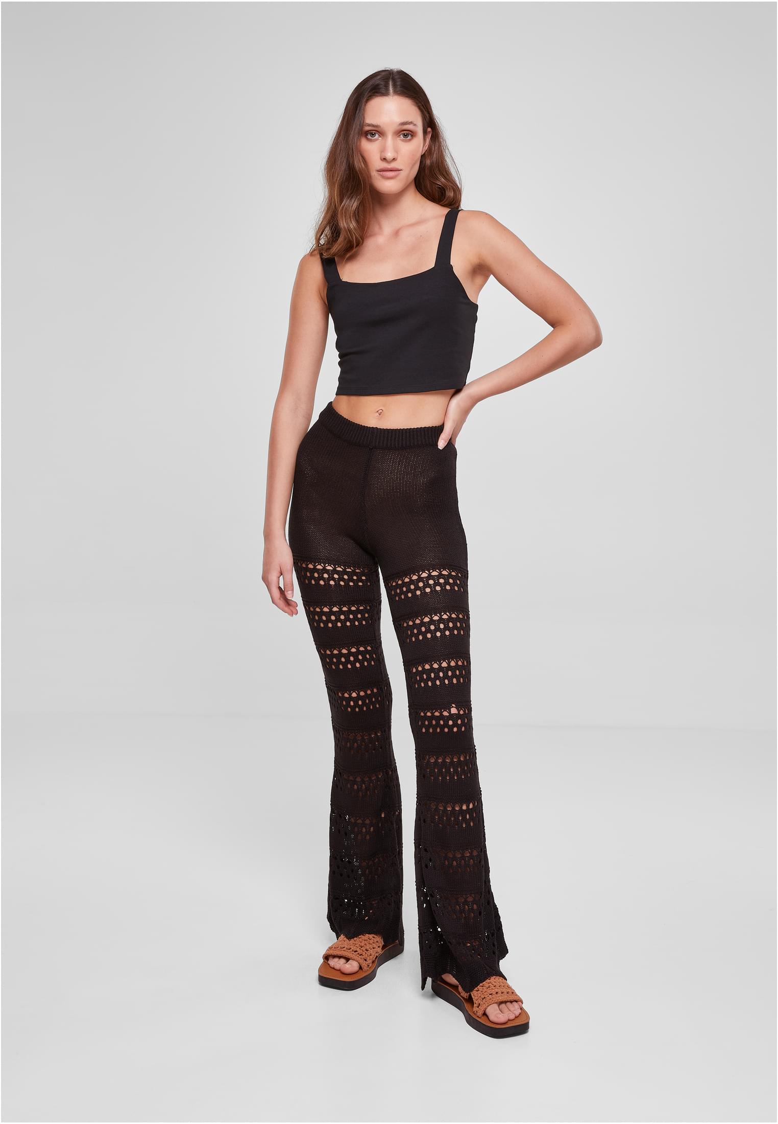 Ladies Flared Crochet Knit Leggings | black