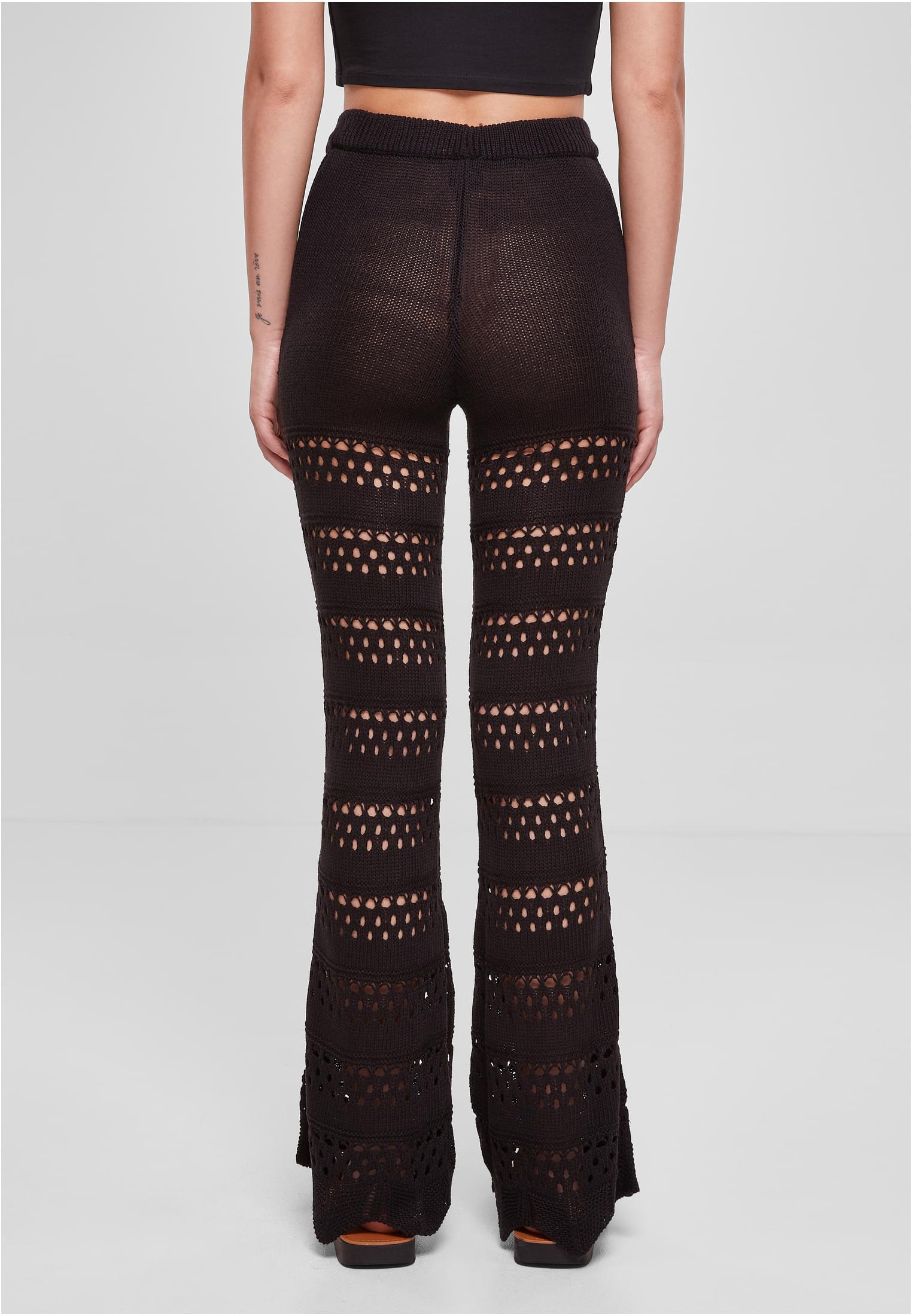 Ladies Flared Crochet Knit Leggings | black