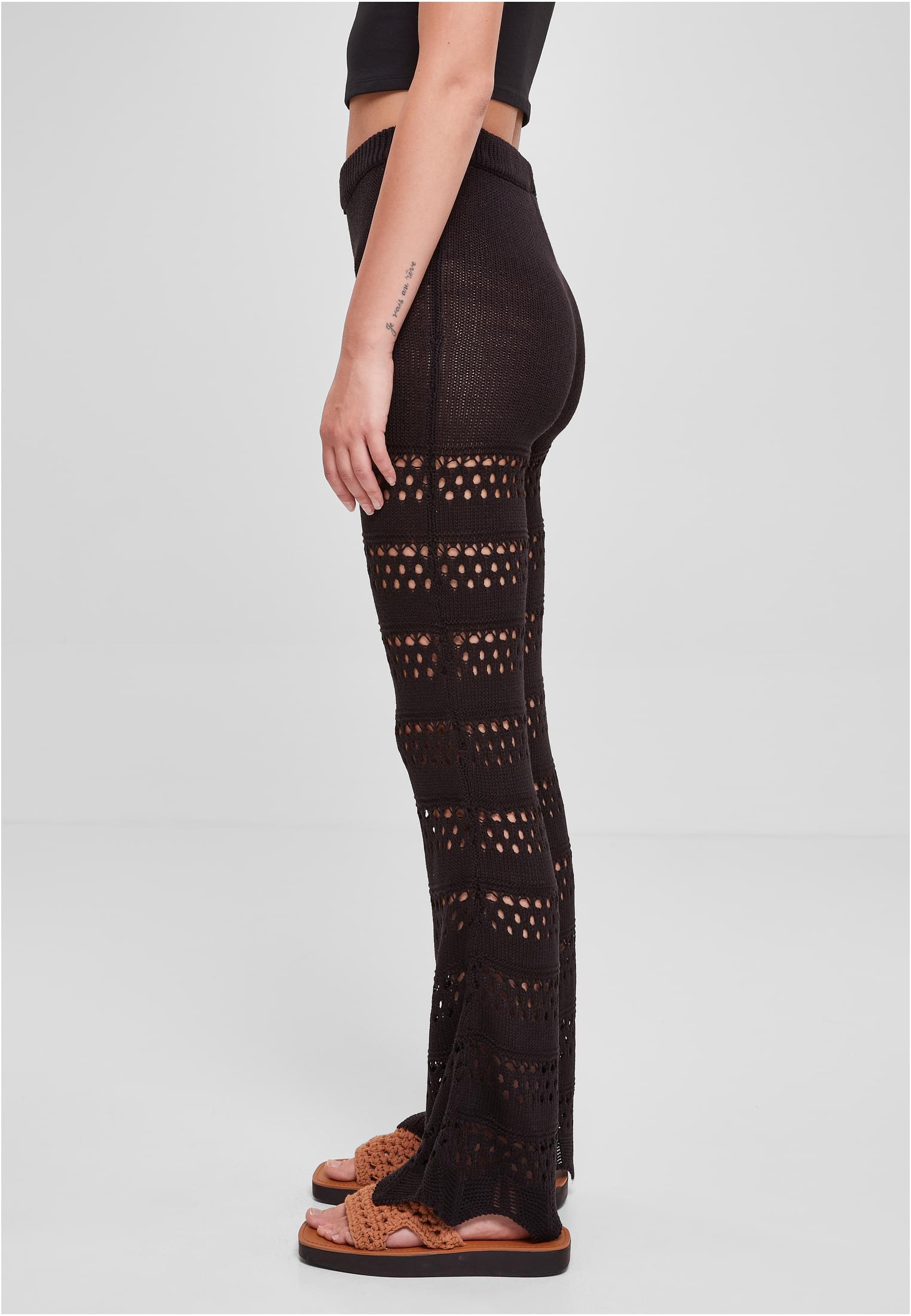 Ladies Flared Crochet Knit Leggings | black