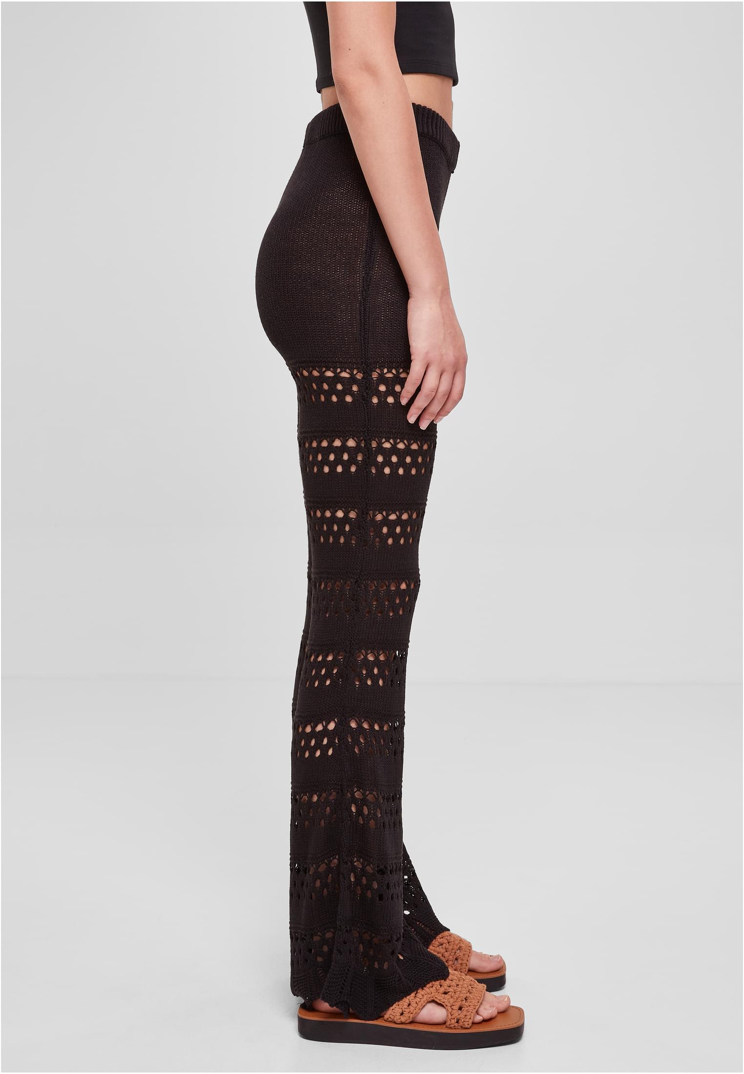 Ladies Flared Crochet Knit Leggings | black