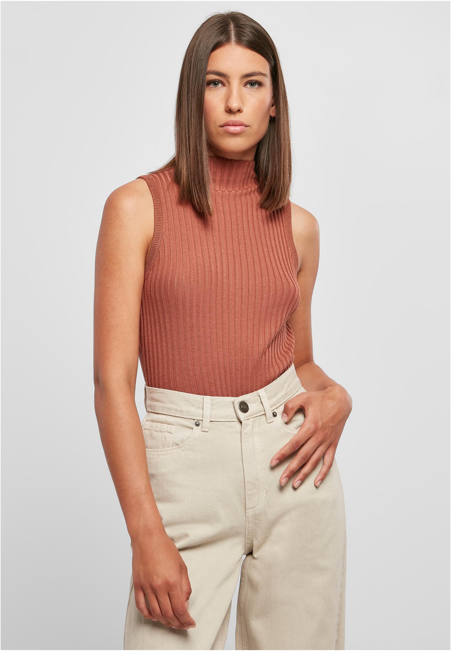 Ladies Rib Knit Sleevless Body | terracotta