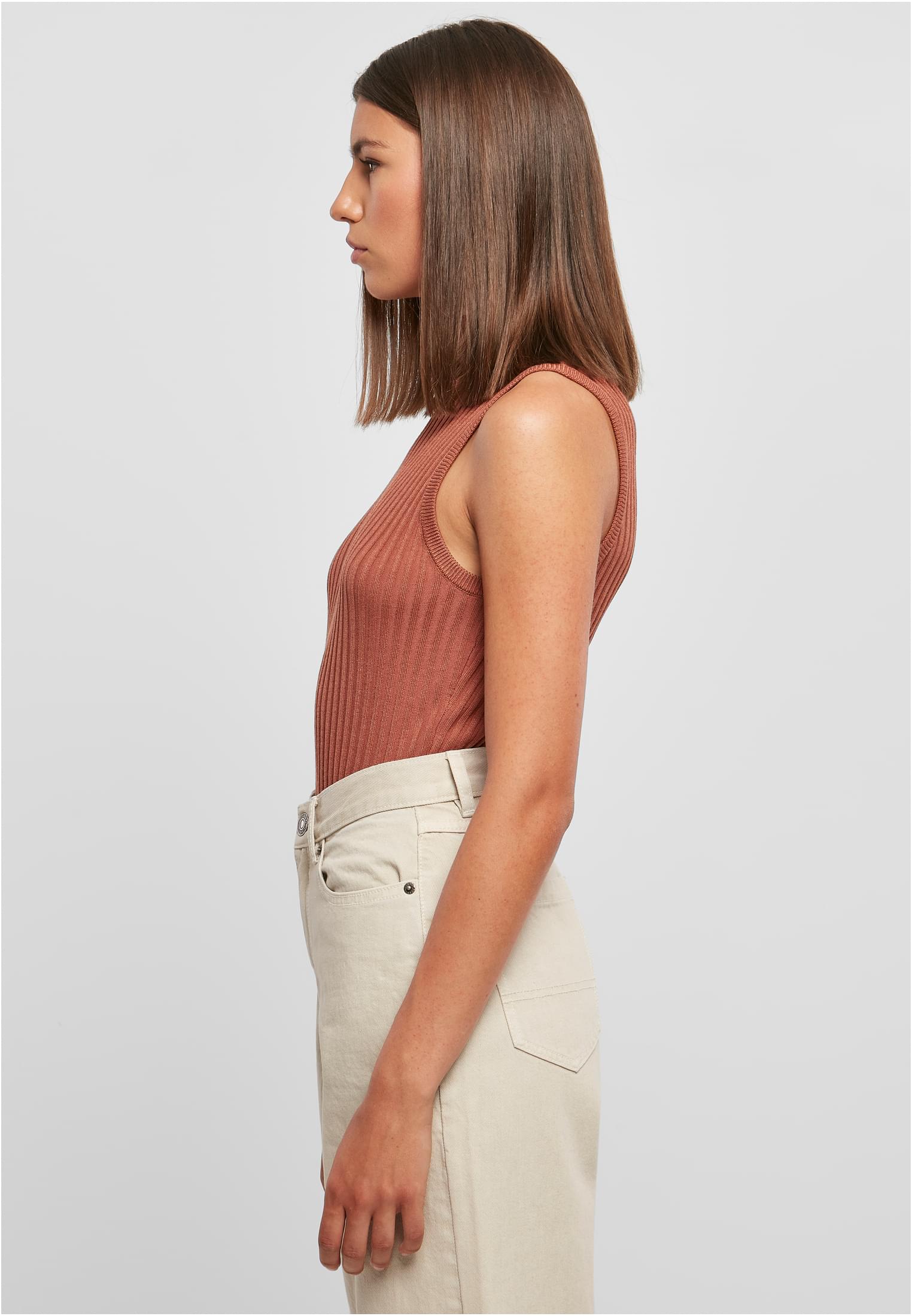 Ladies Rib Knit Sleevless Body | terracotta