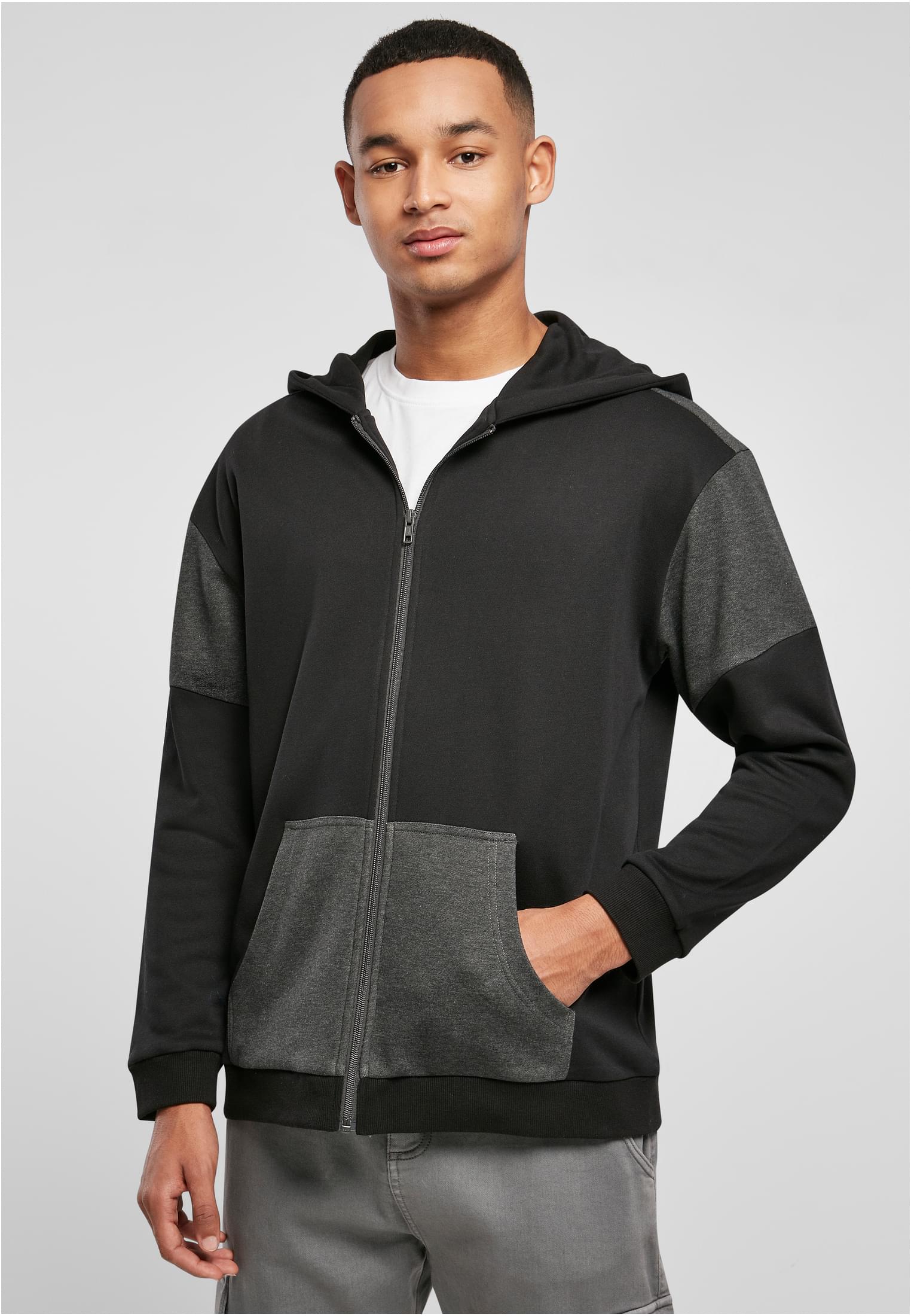 Oversized Patch Zip Hoody | black/charcoal