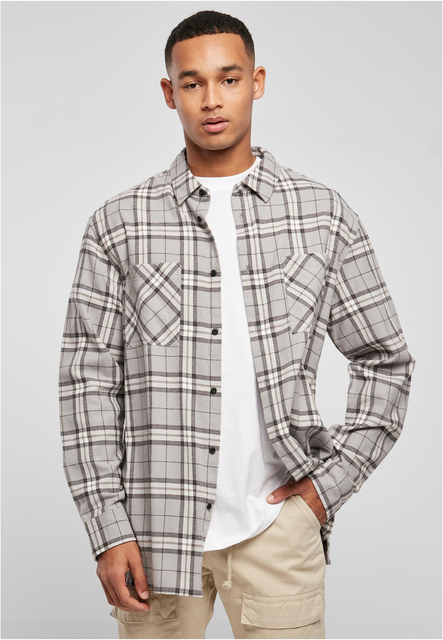 Long Oversized Grey Check Shirt | grey/black