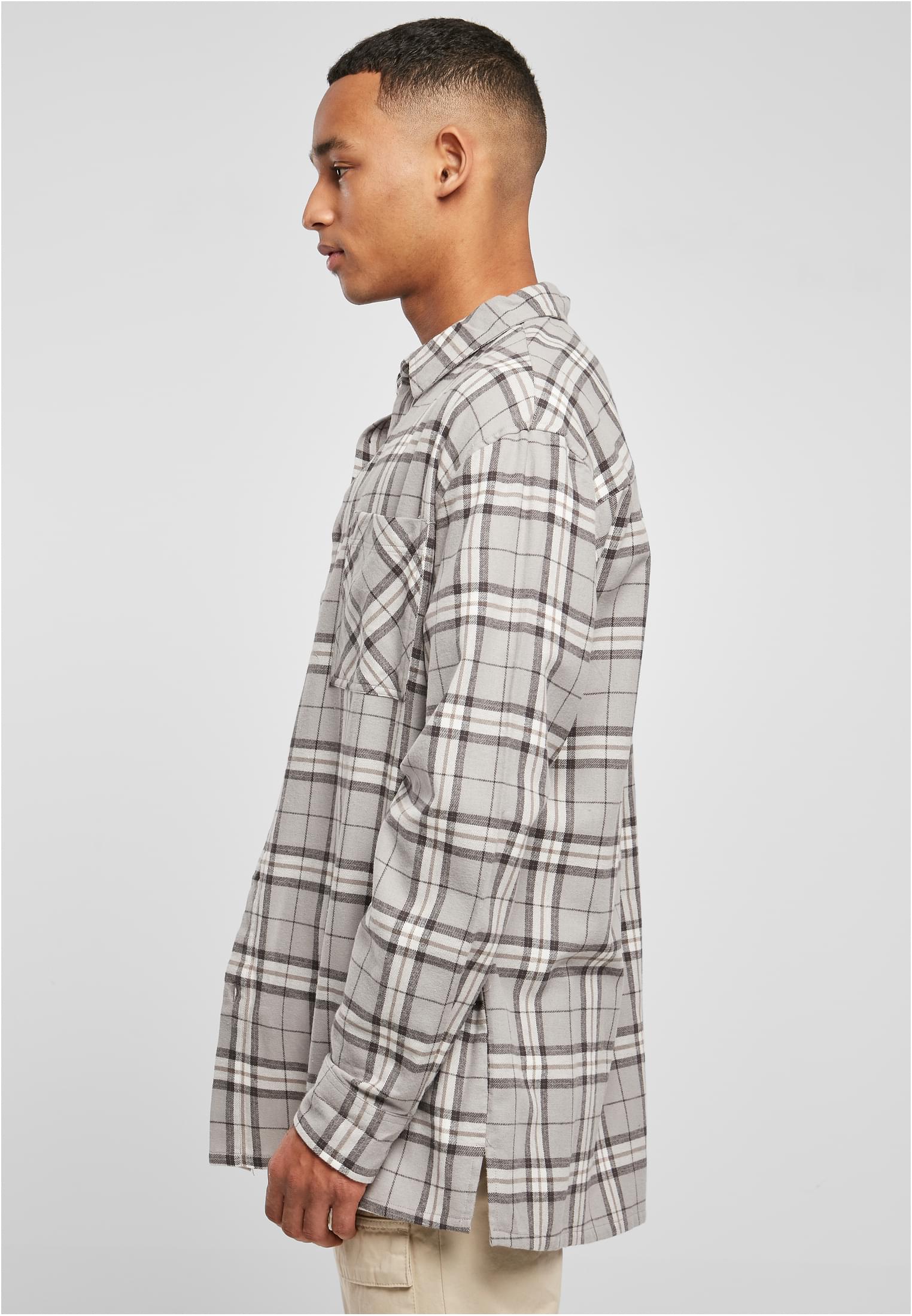 Long Oversized Grey Check Shirt | grey/black