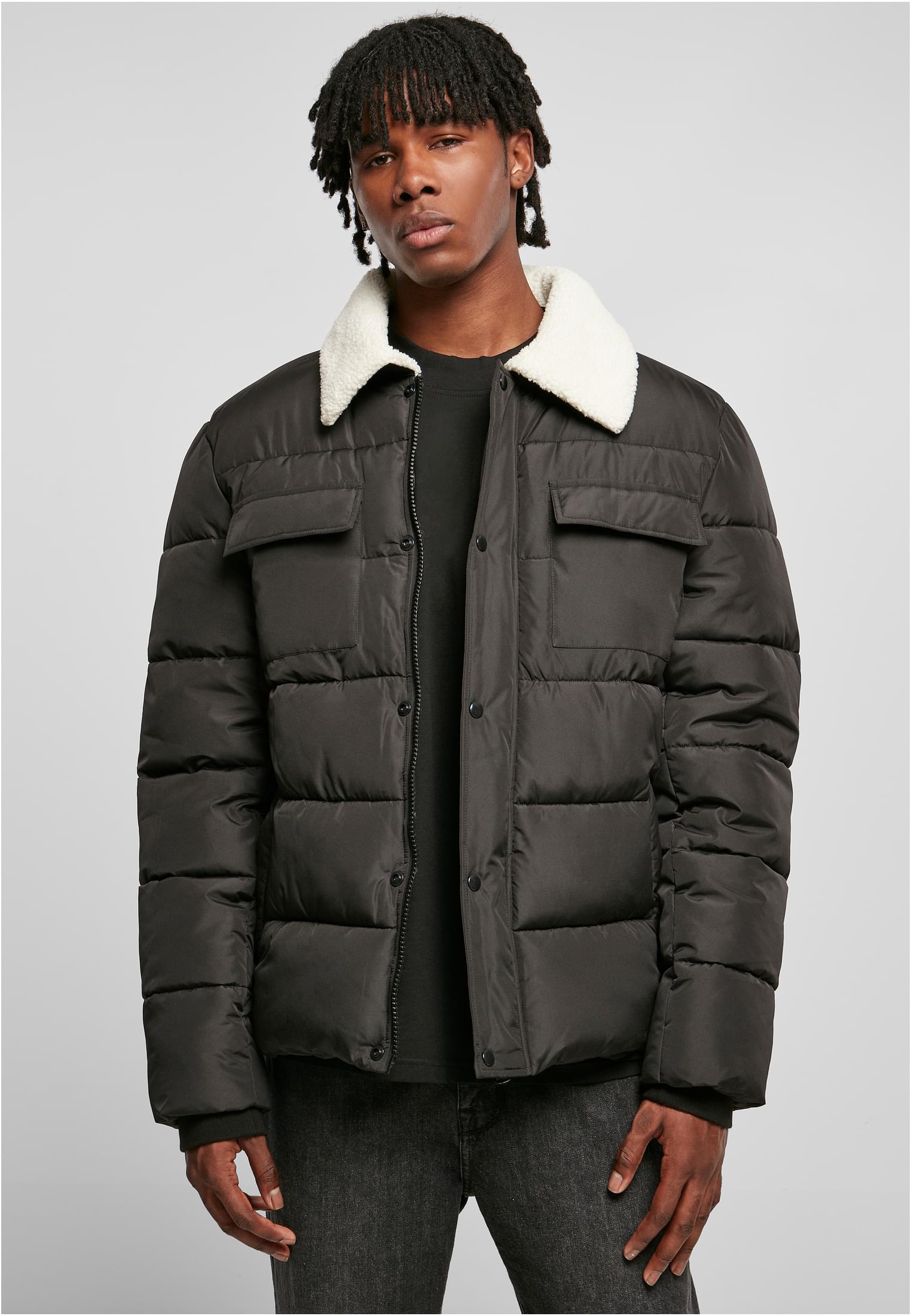 Sherpa Collar Padded Shirt Jacket | black