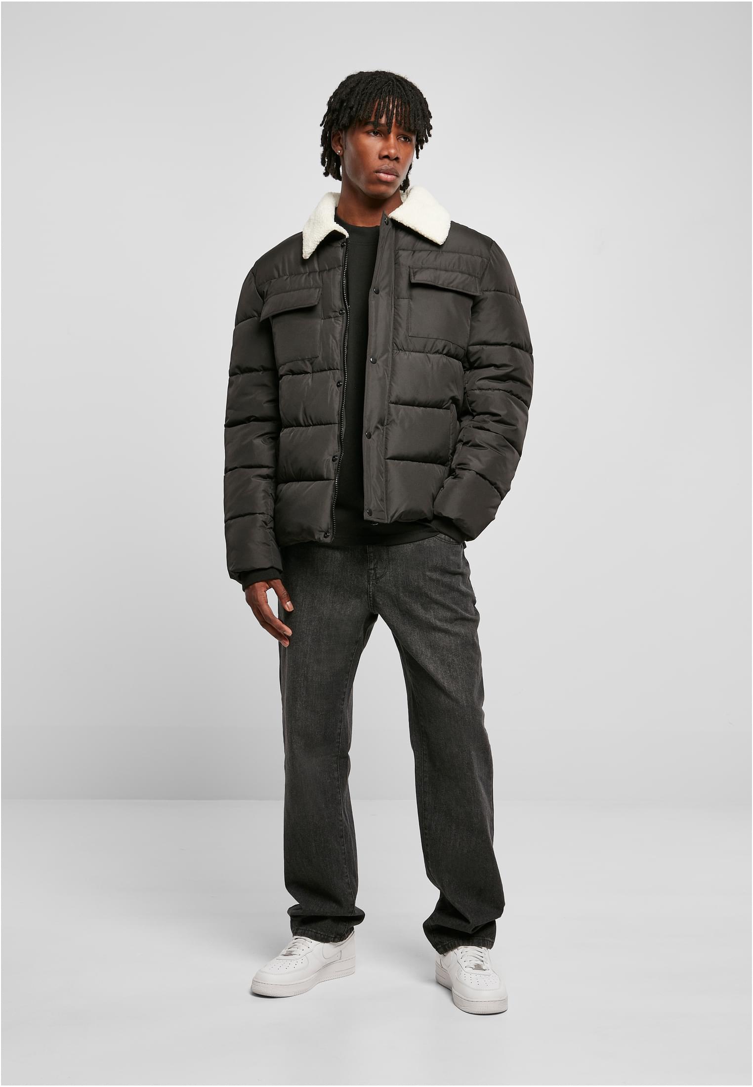 Sherpa Collar Padded Shirt Jacket | black