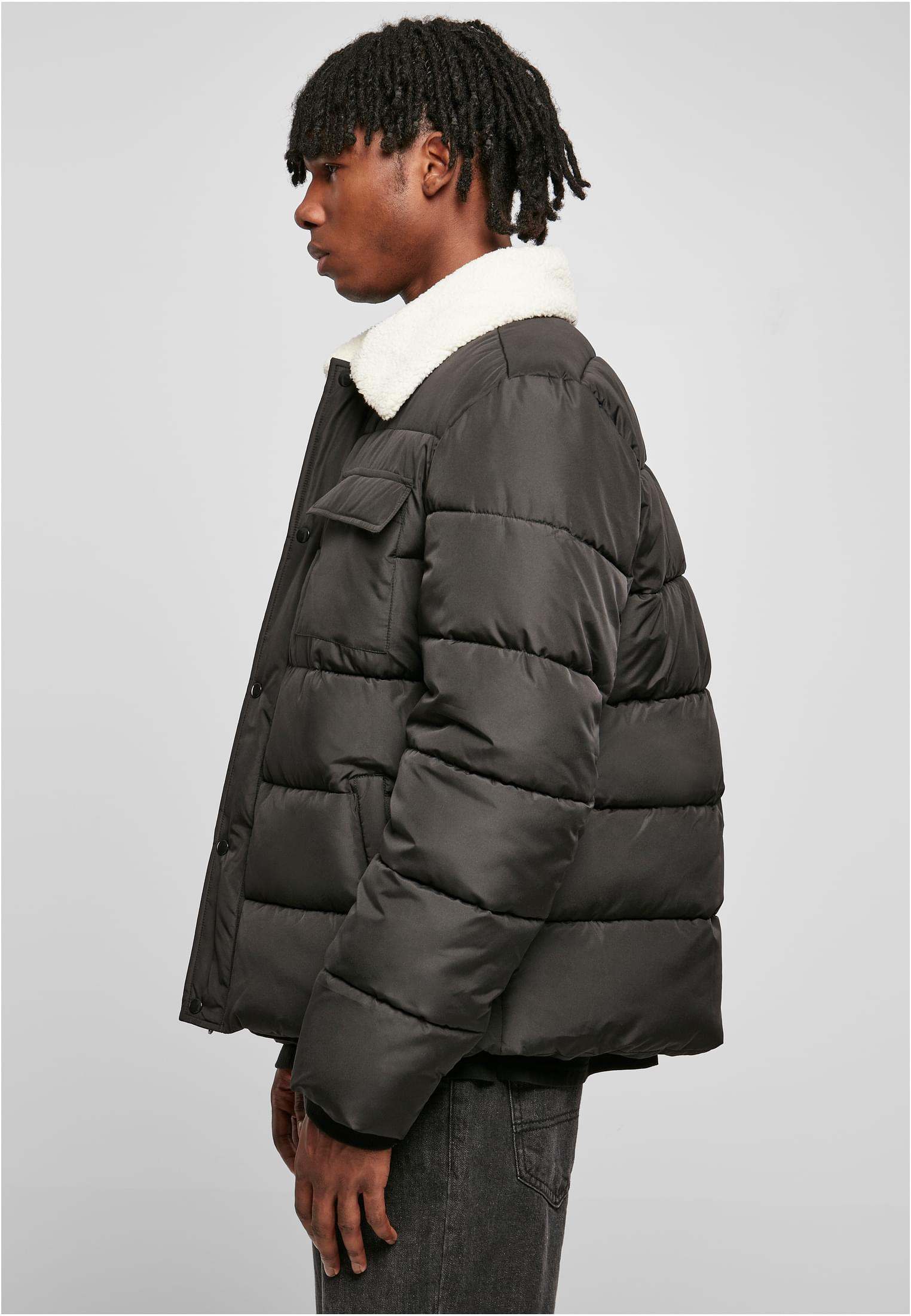 Sherpa Collar Padded Shirt Jacket | black