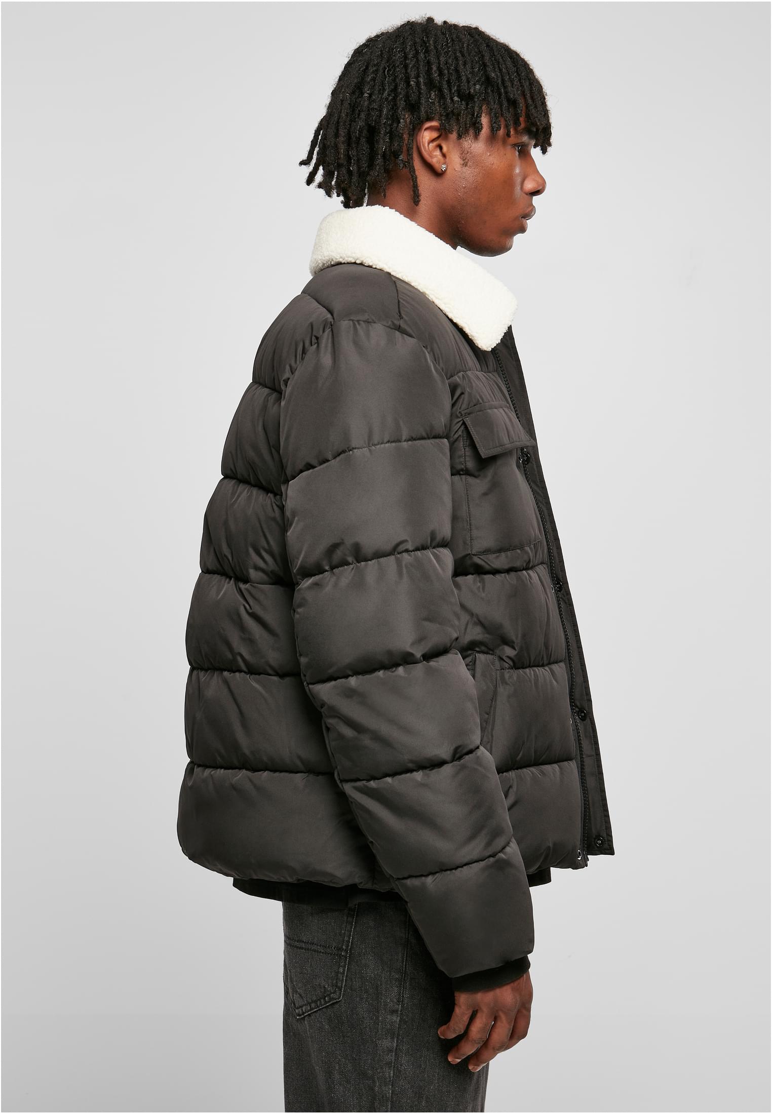 Sherpa Collar Padded Shirt Jacket | black