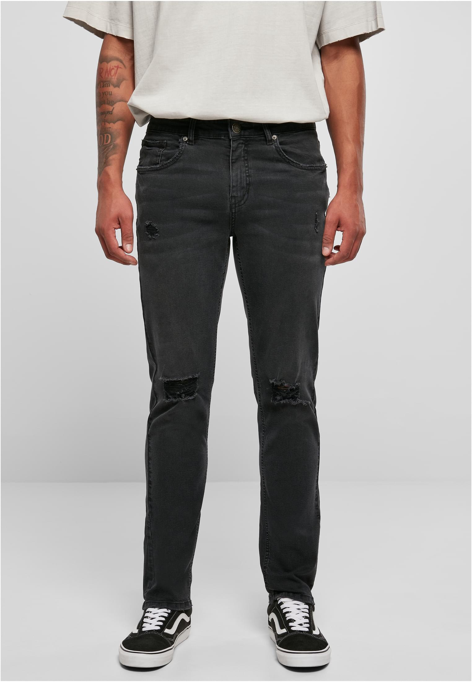 Distressed Stretch Denim Pants | black destroyed washed