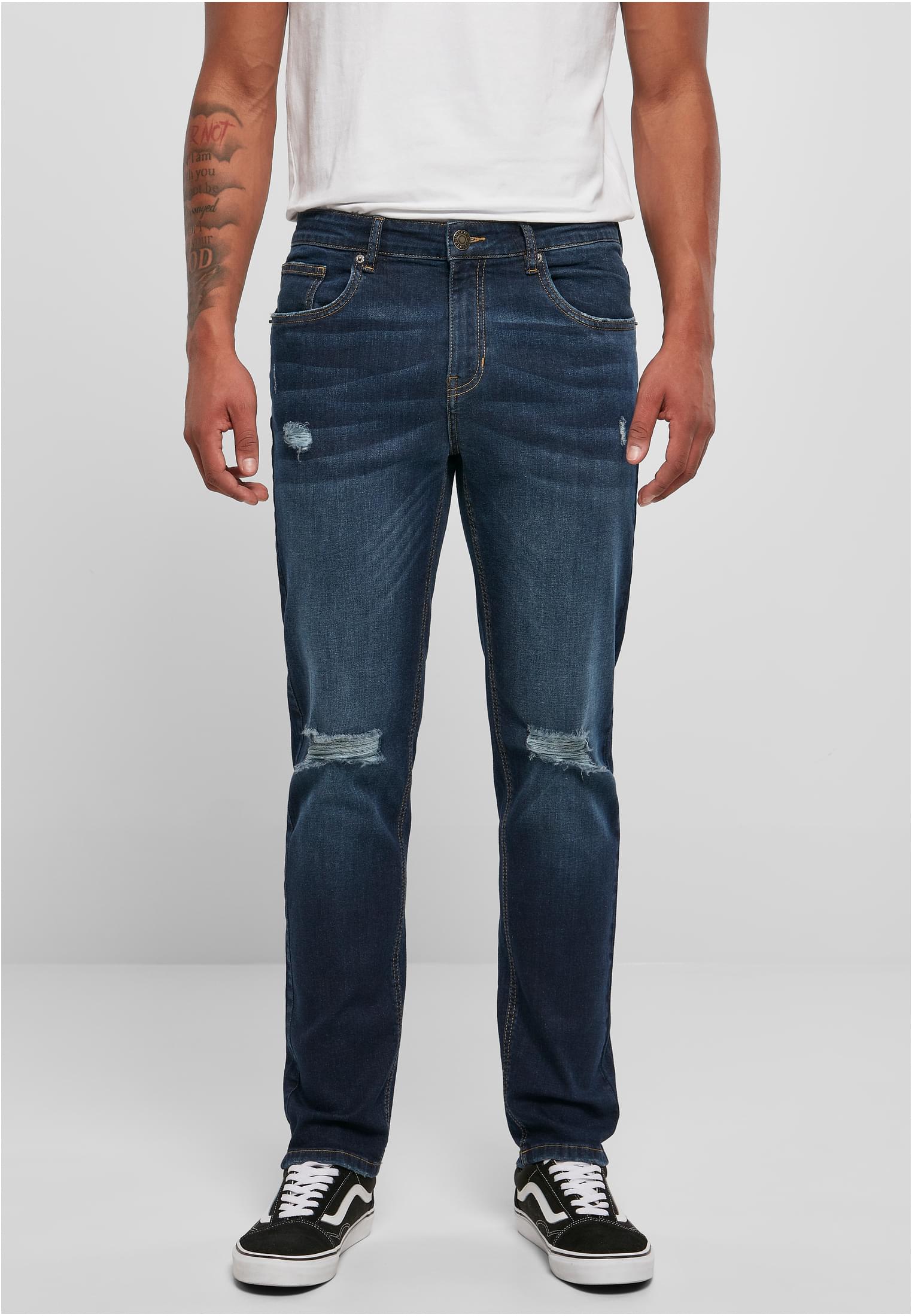 Distressed Stretch Denim Pants | darkblue destroyed washed