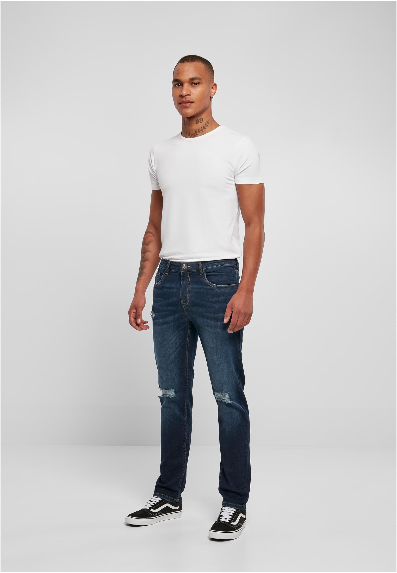 Distressed Stretch Denim Pants | darkblue destroyed washed