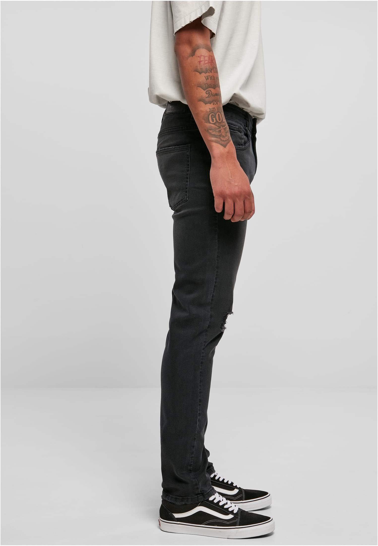 Distressed Stretch Denim Pants | black destroyed washed